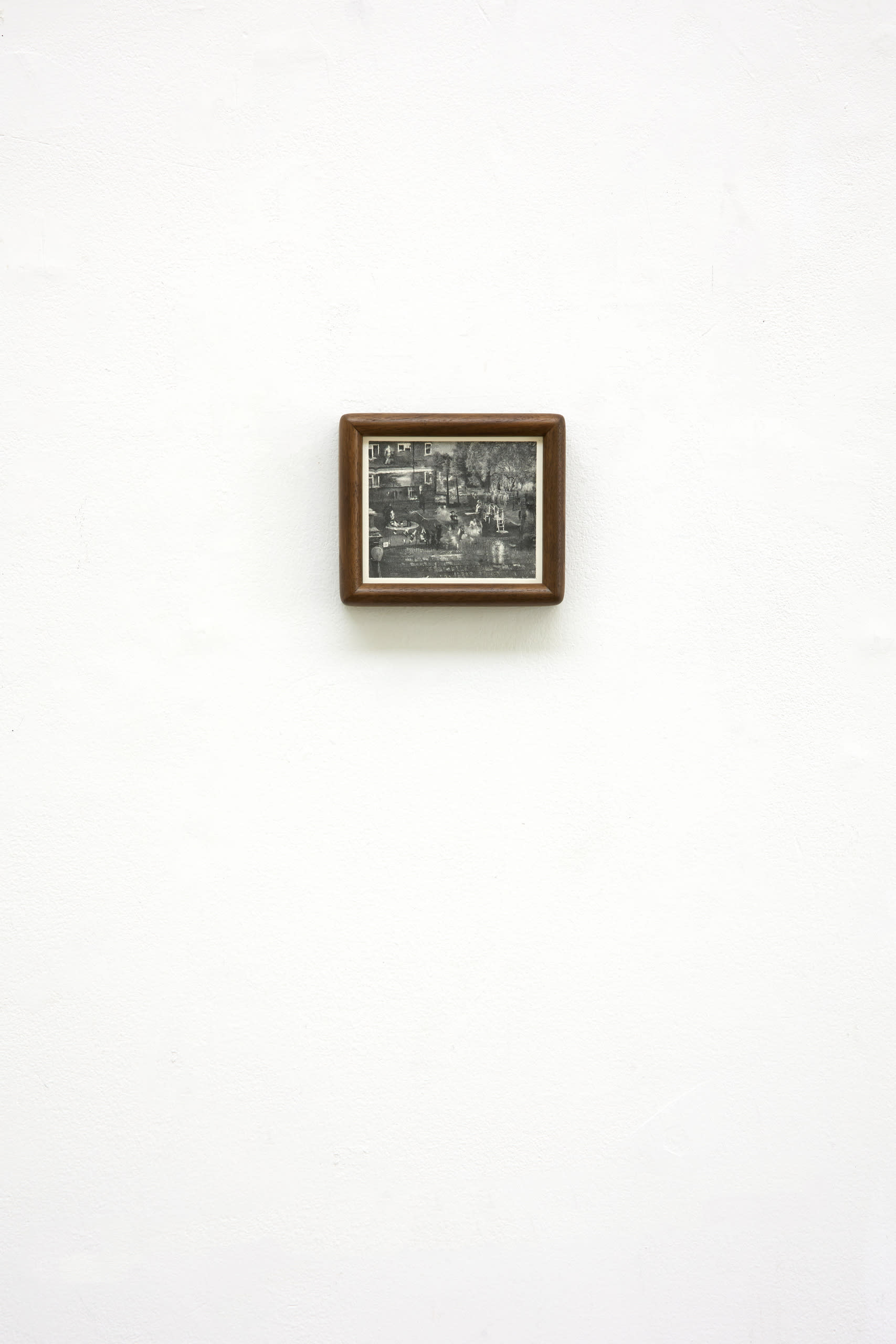 A framed print on a white wall background.