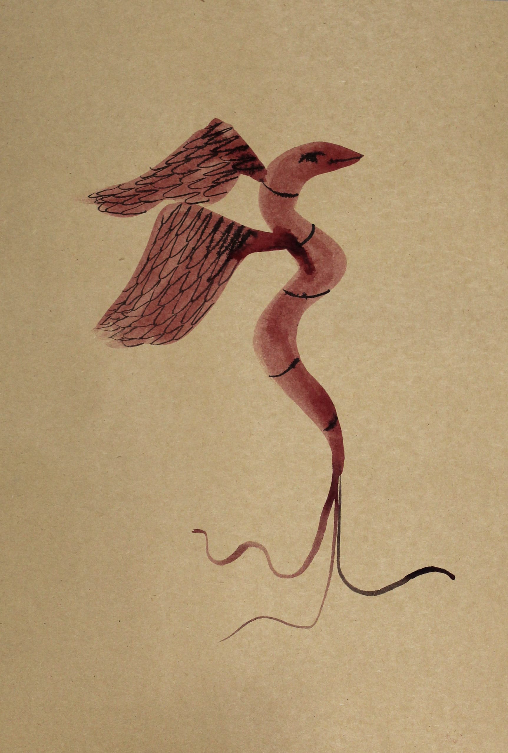 worm with wings drawing on paper