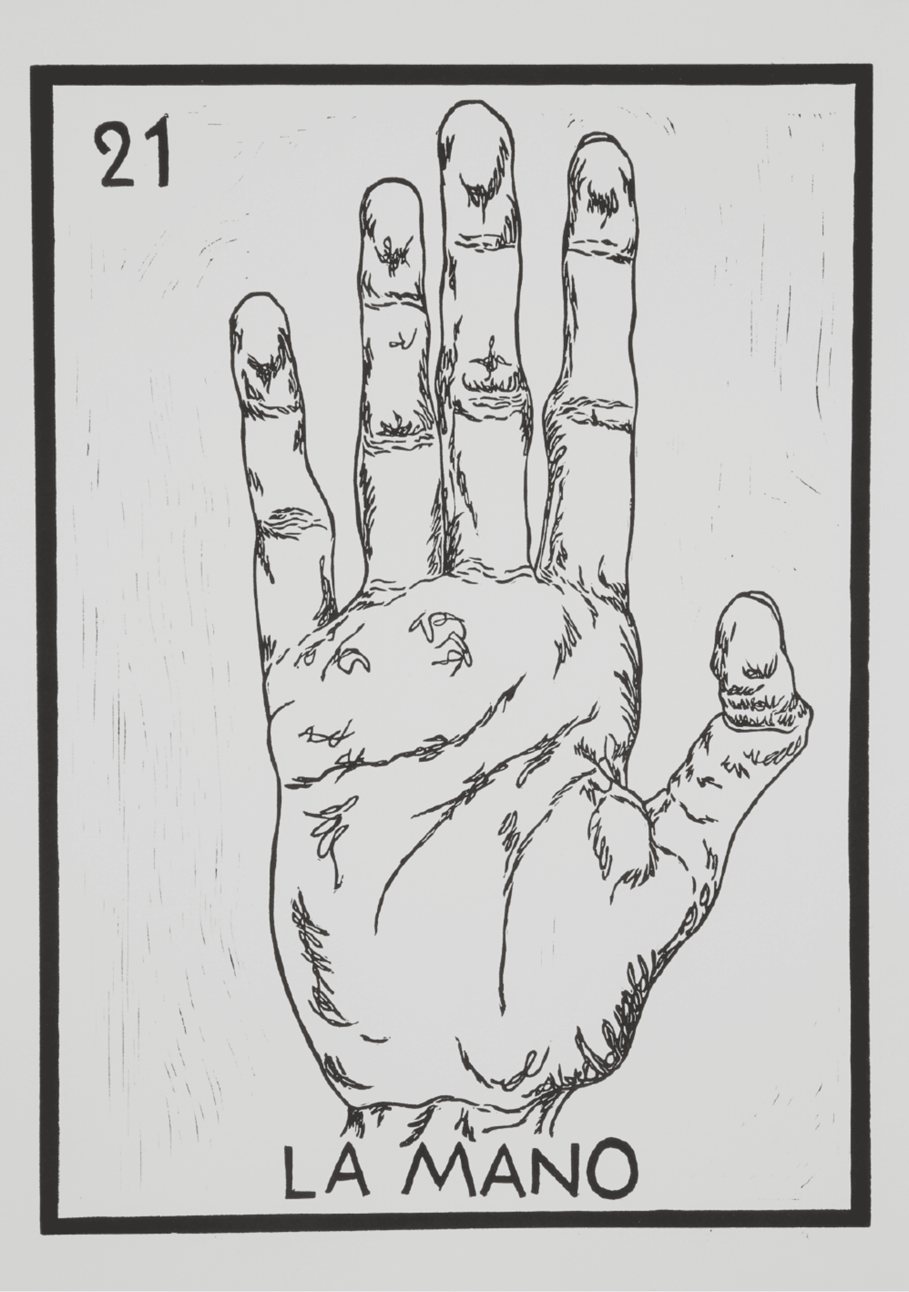 Black and white print of "la mano"