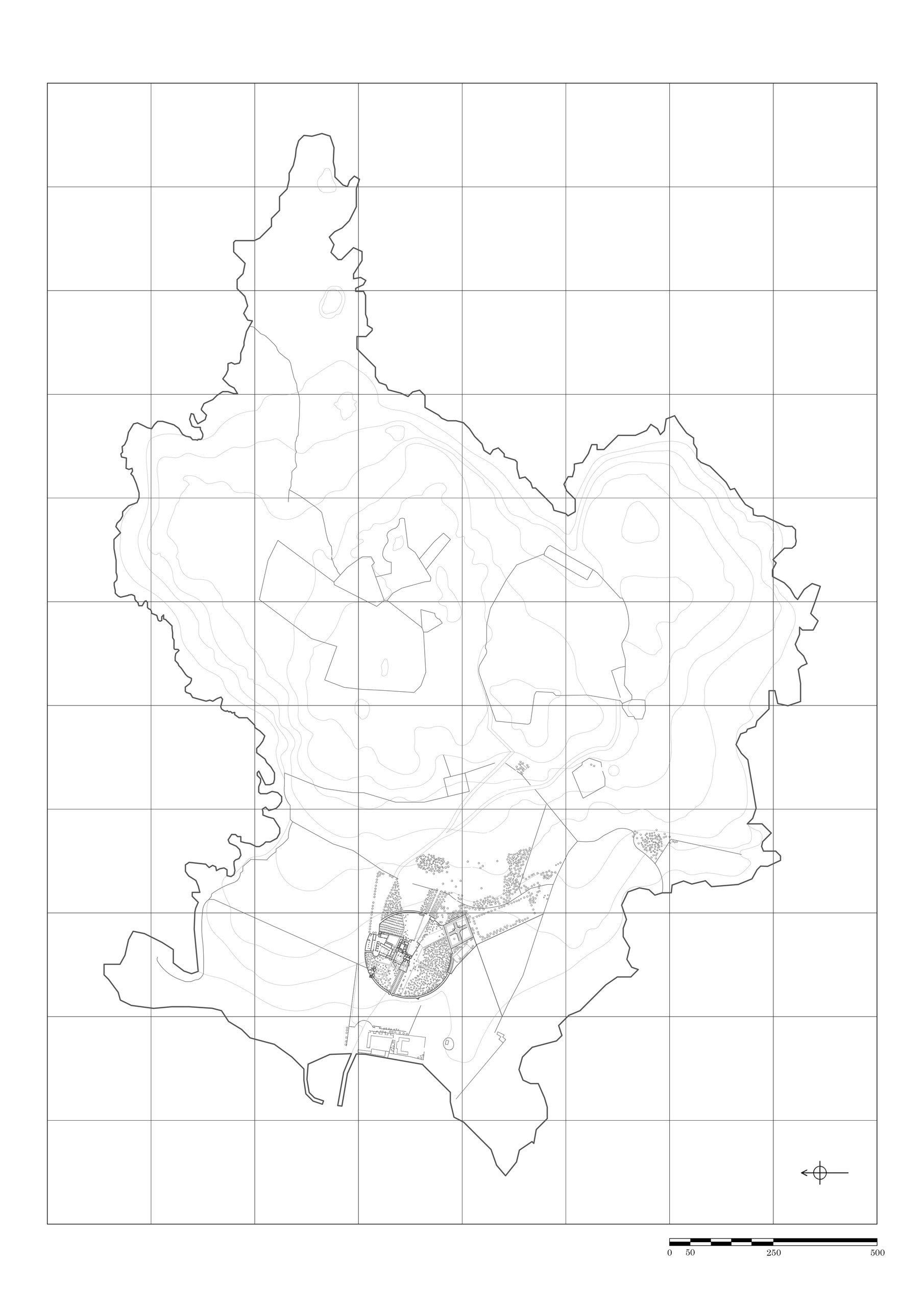 Map and plan composite drawing of Lambay Island, 1:7500 at A3, own work.