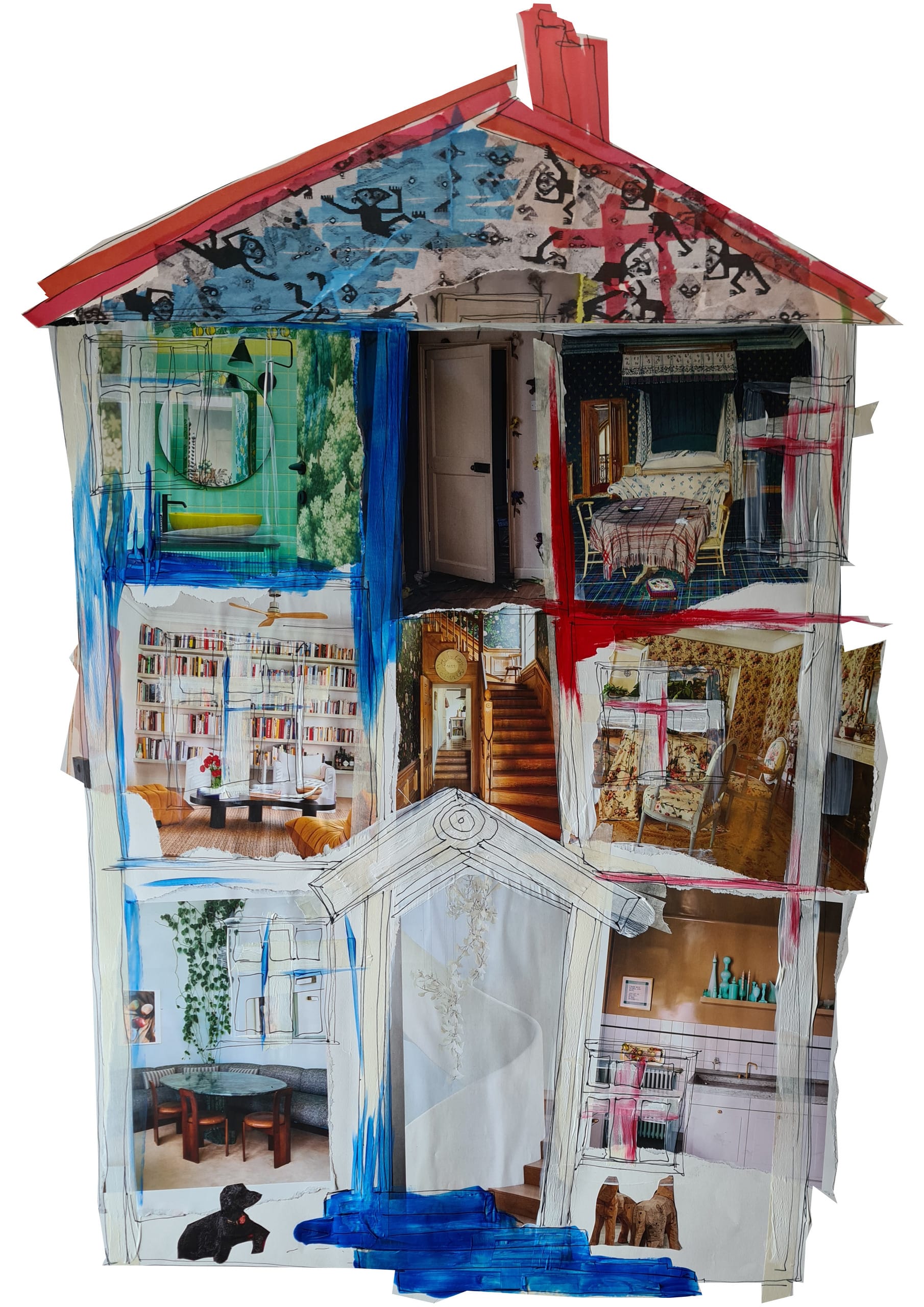 collage of a seven room doll house 