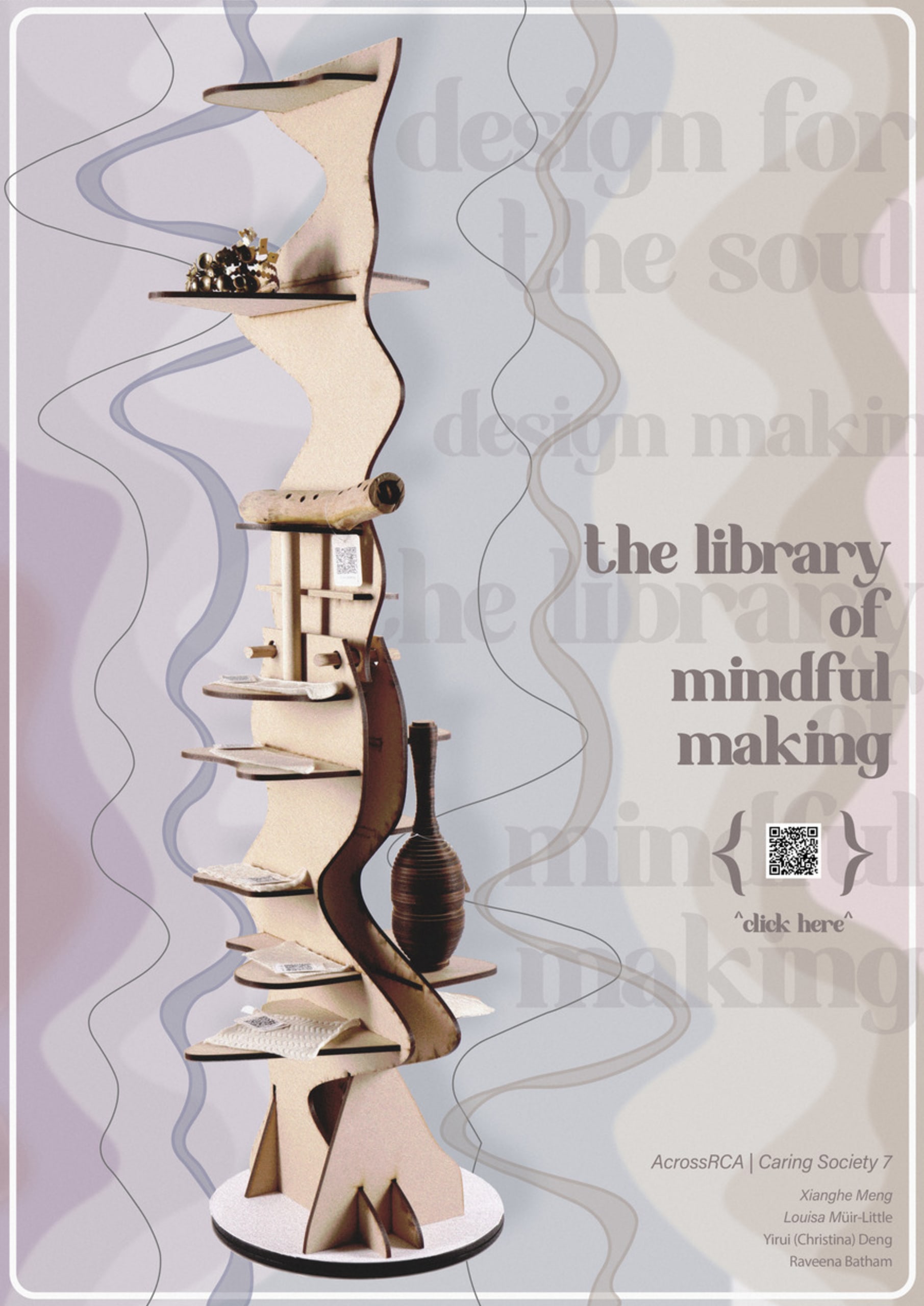 A poster of the "library of mindful making" with a QR code that links to the advertisement.