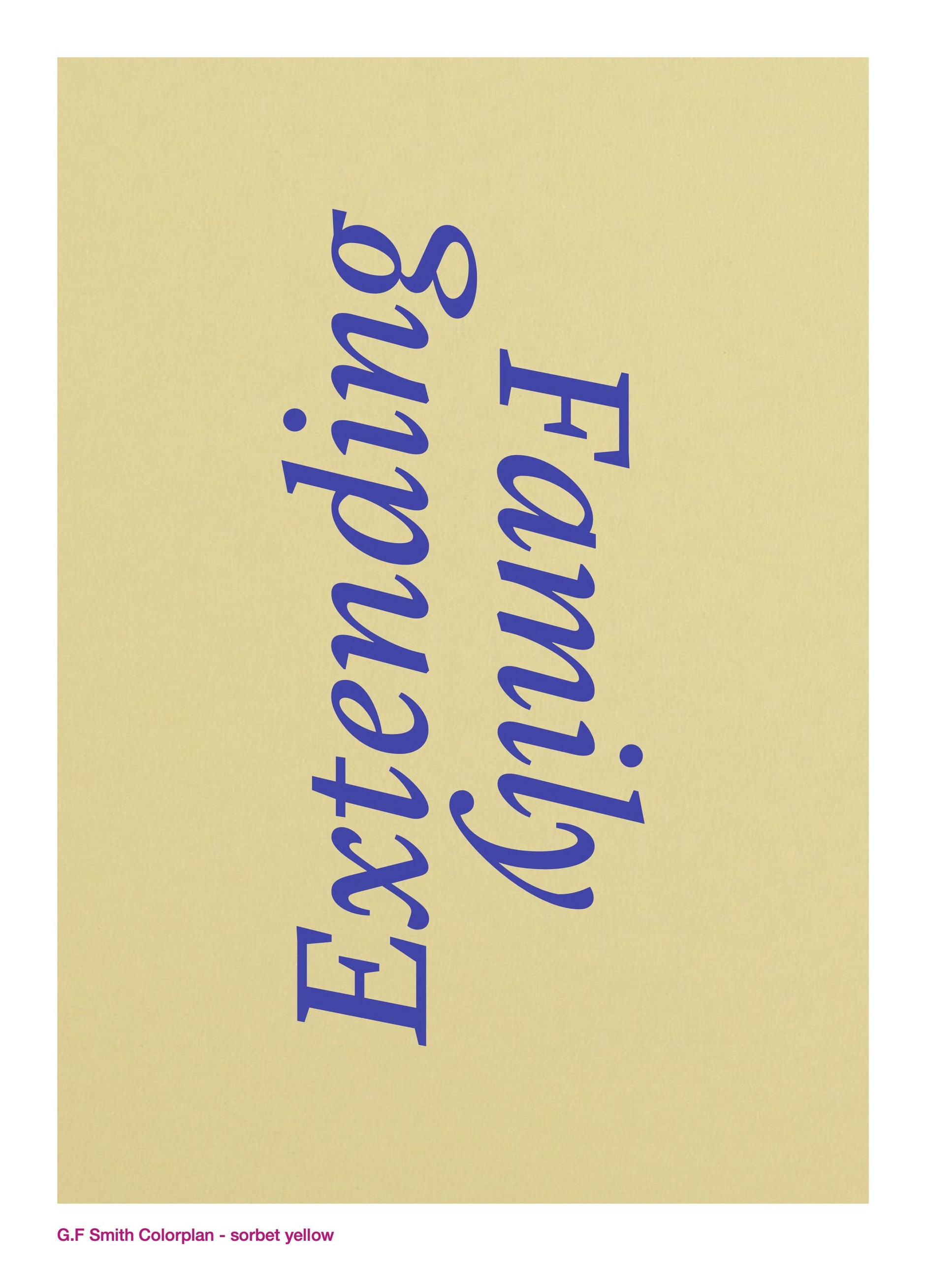 Blue text saying extending family on a sorbet yellow background