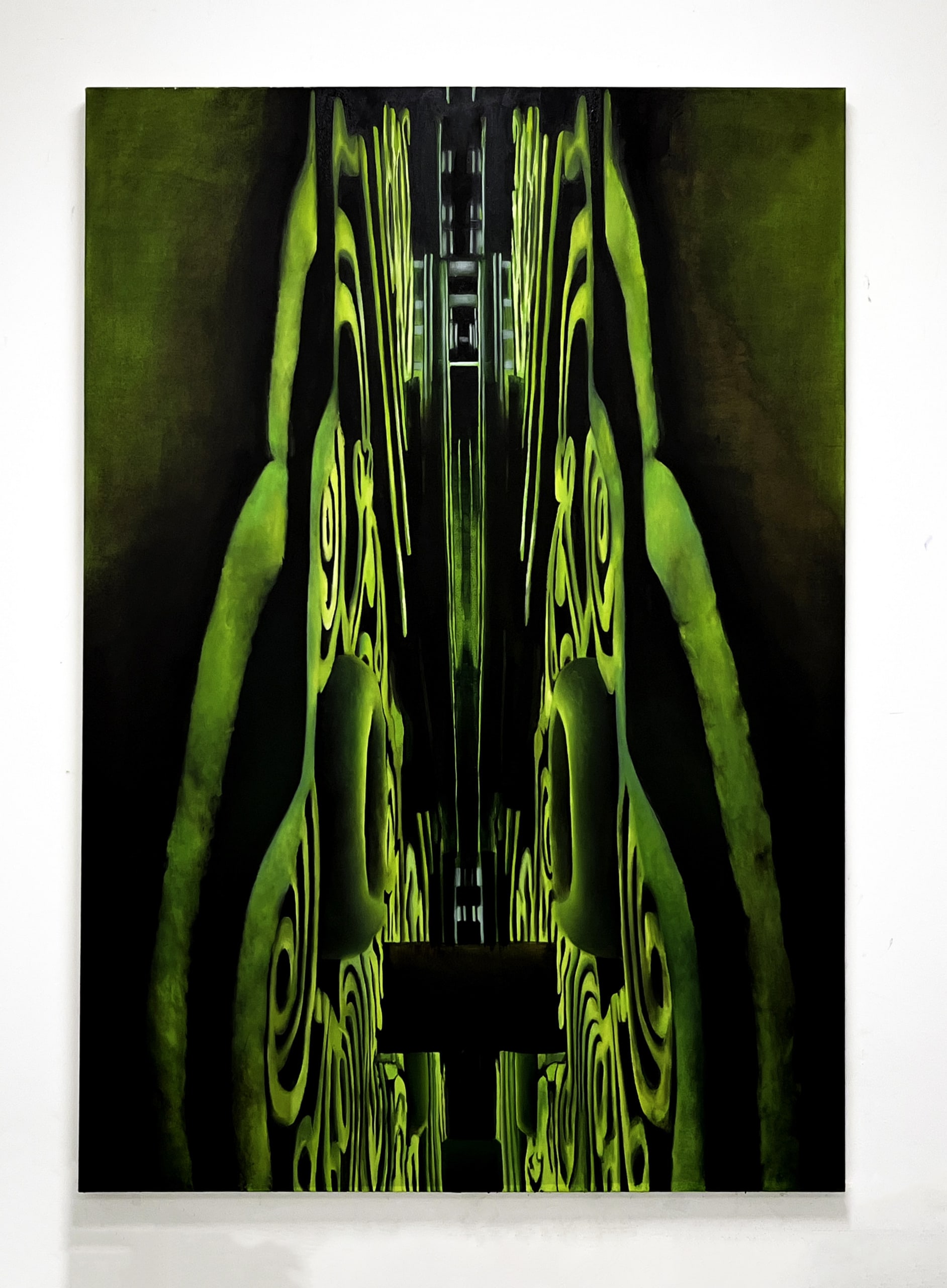 green abstract figurative painting