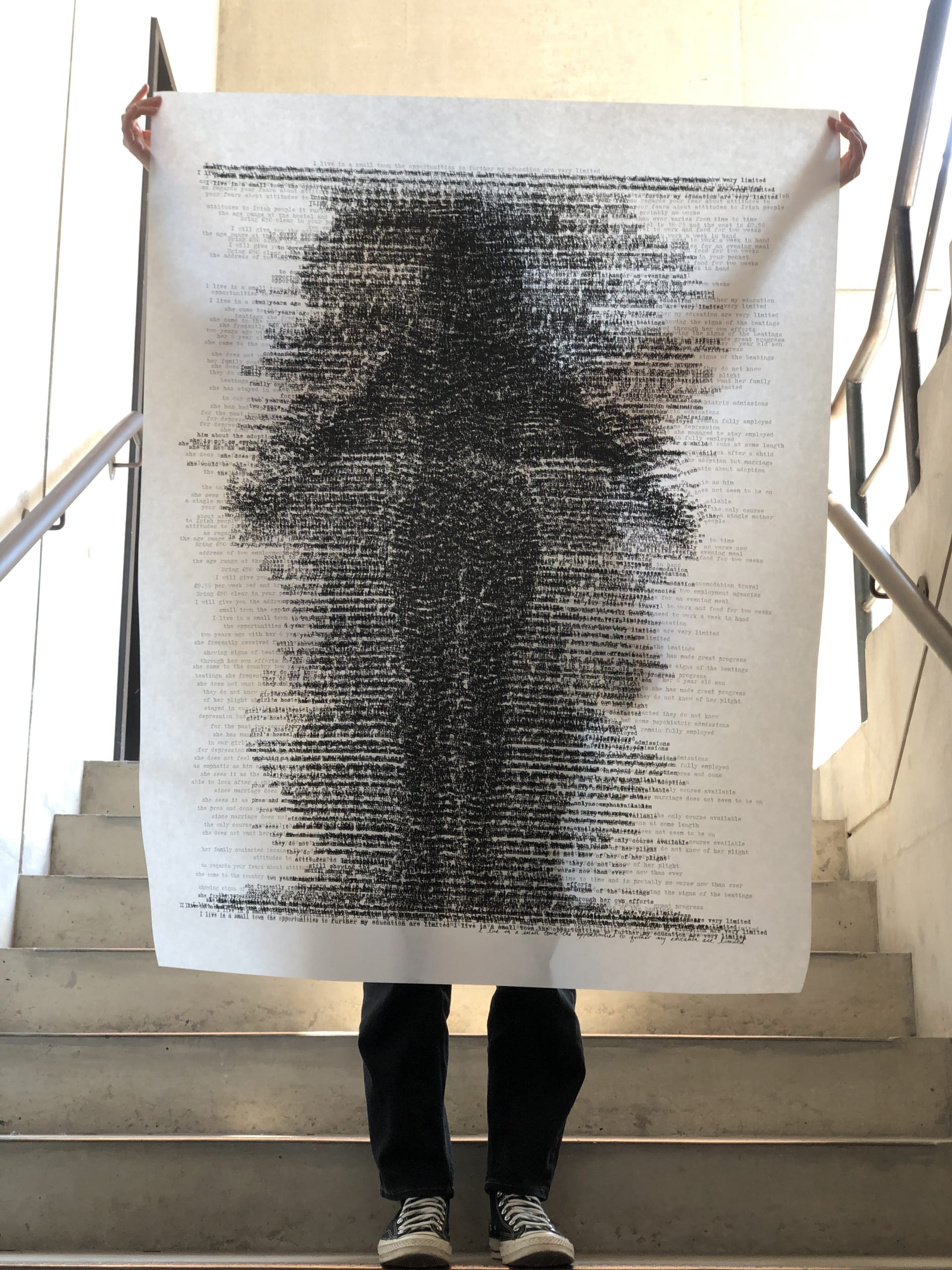 digital and screen print of female form in layers of text