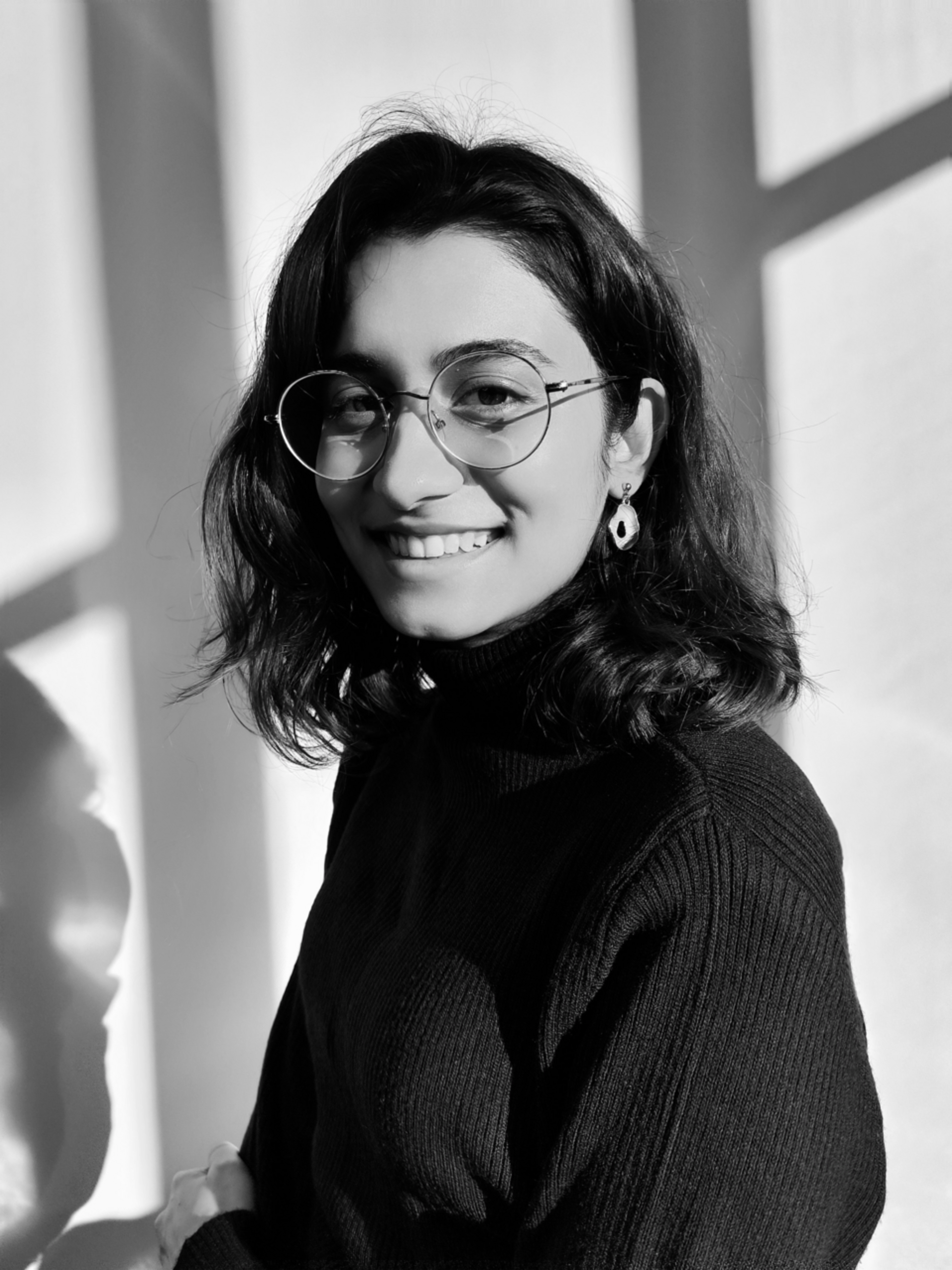 Black and White Studio Portrait of Madhavi. Photo by Cressida Jade.