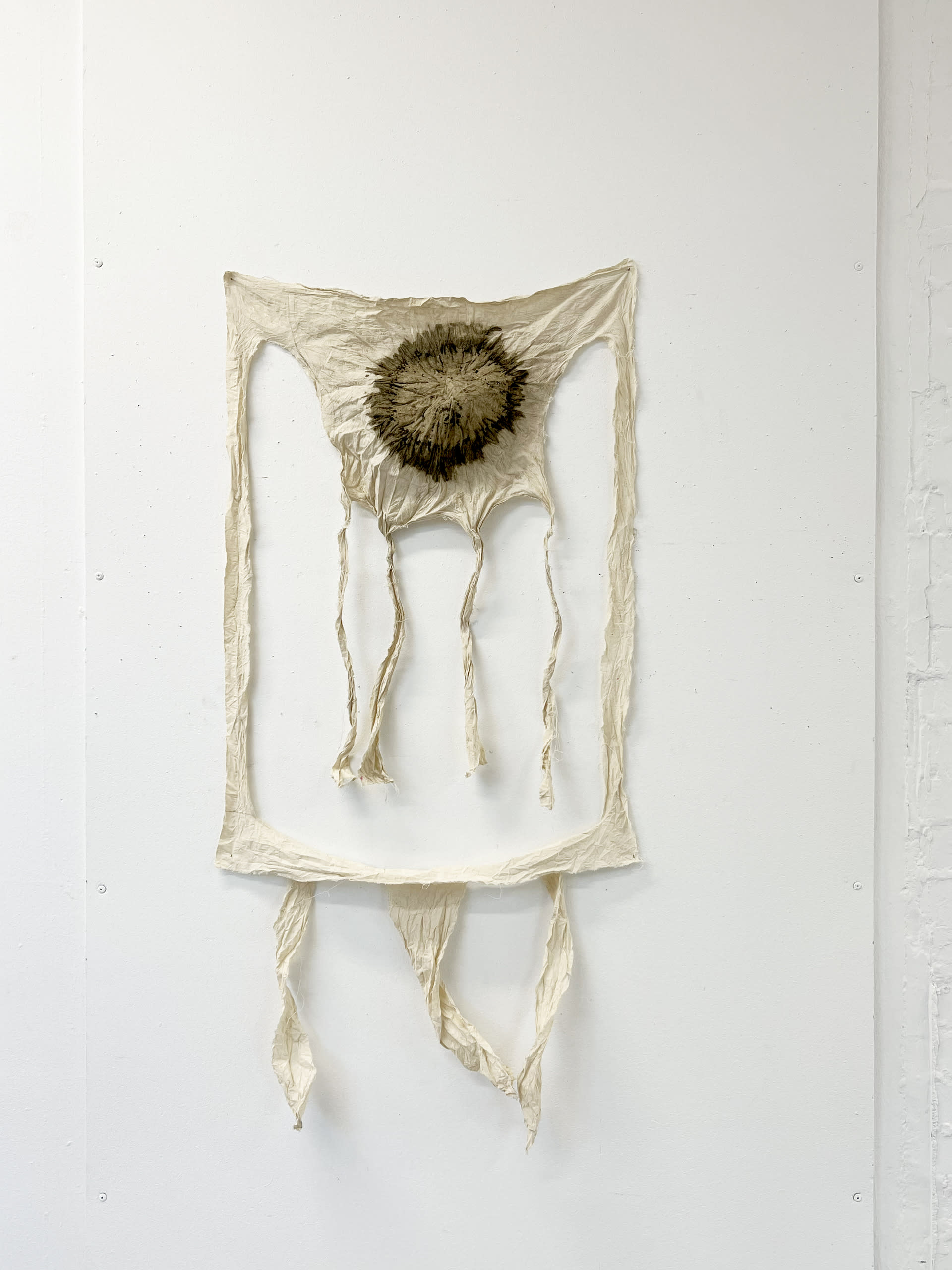 The belly of Thames, 2023.thames river mud, cotton gray cloth. 140cm x 70cm