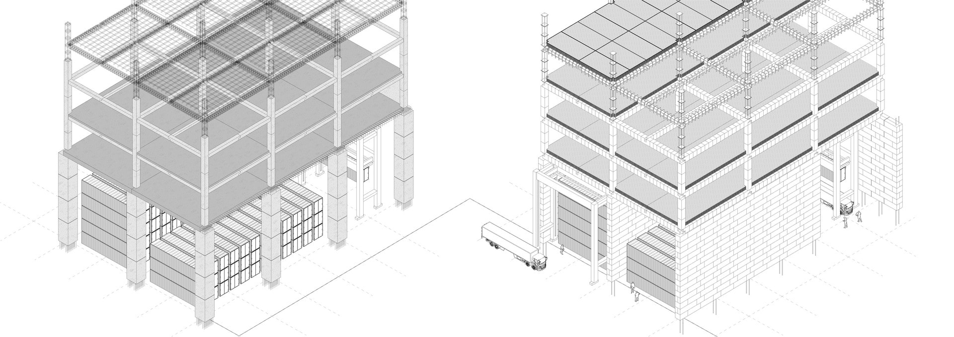 Conventional concrete frame compared to a post-tensioned stone and CLT timber alternative 