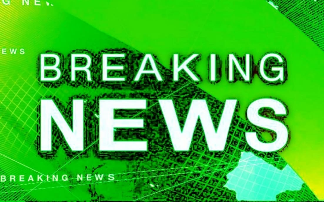 Lime green pixellated 'BREAKING NEWS' logo with abstracted geometric earth map background, recognisable as being from the BBC.