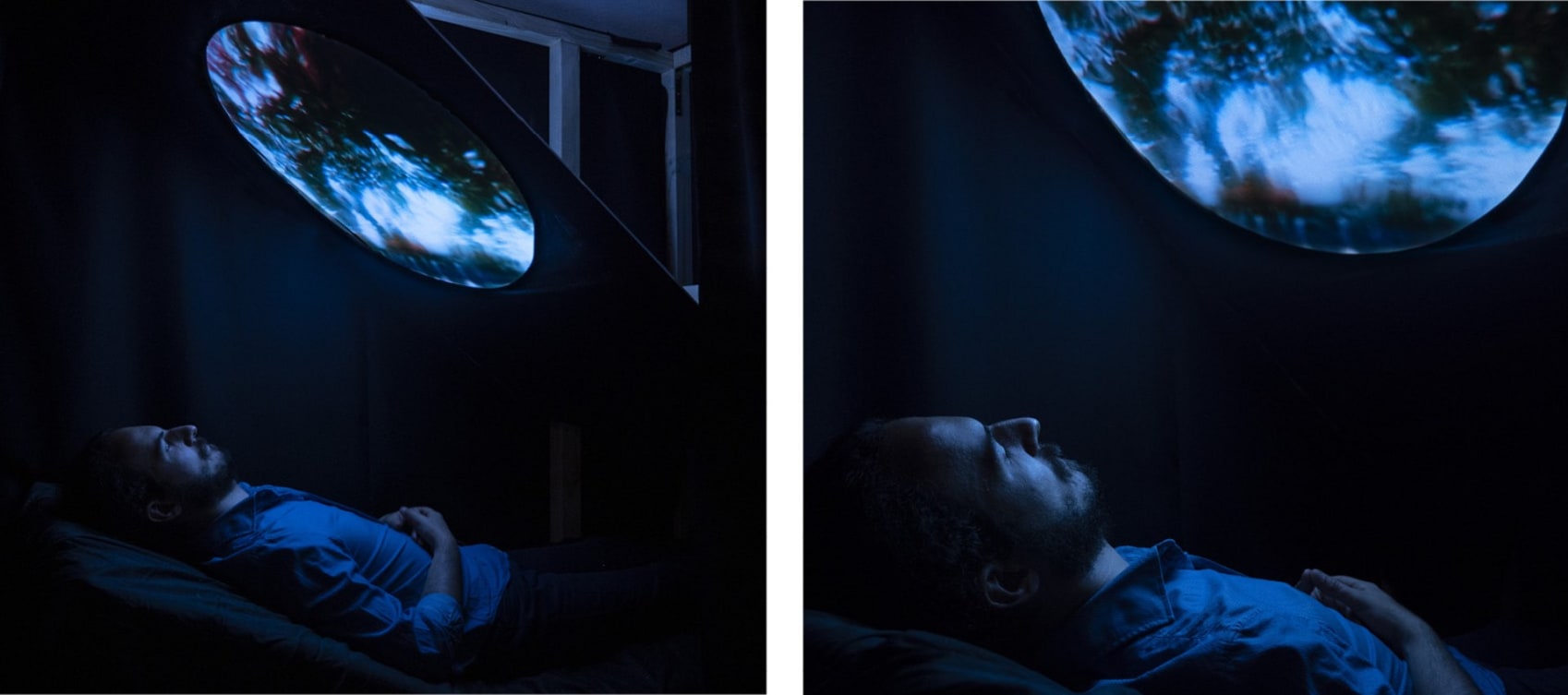 Projection of the film for the individual viewer inside the installation