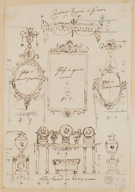 'Rough preliminary drawing made for publication for various items of furniture’, including the sideboard