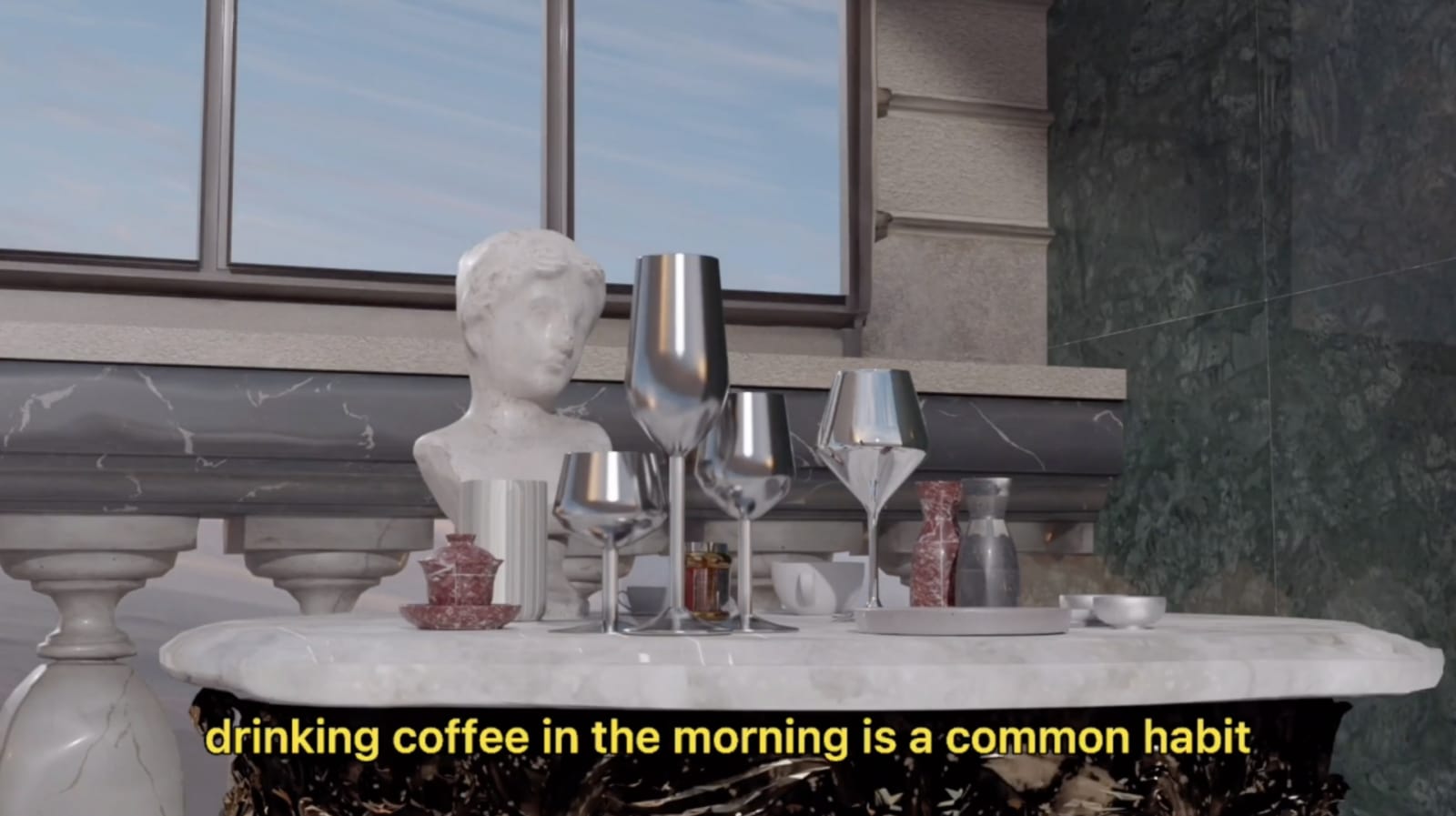 Image of room with caption: drinking coffee in the morning is a common habit.