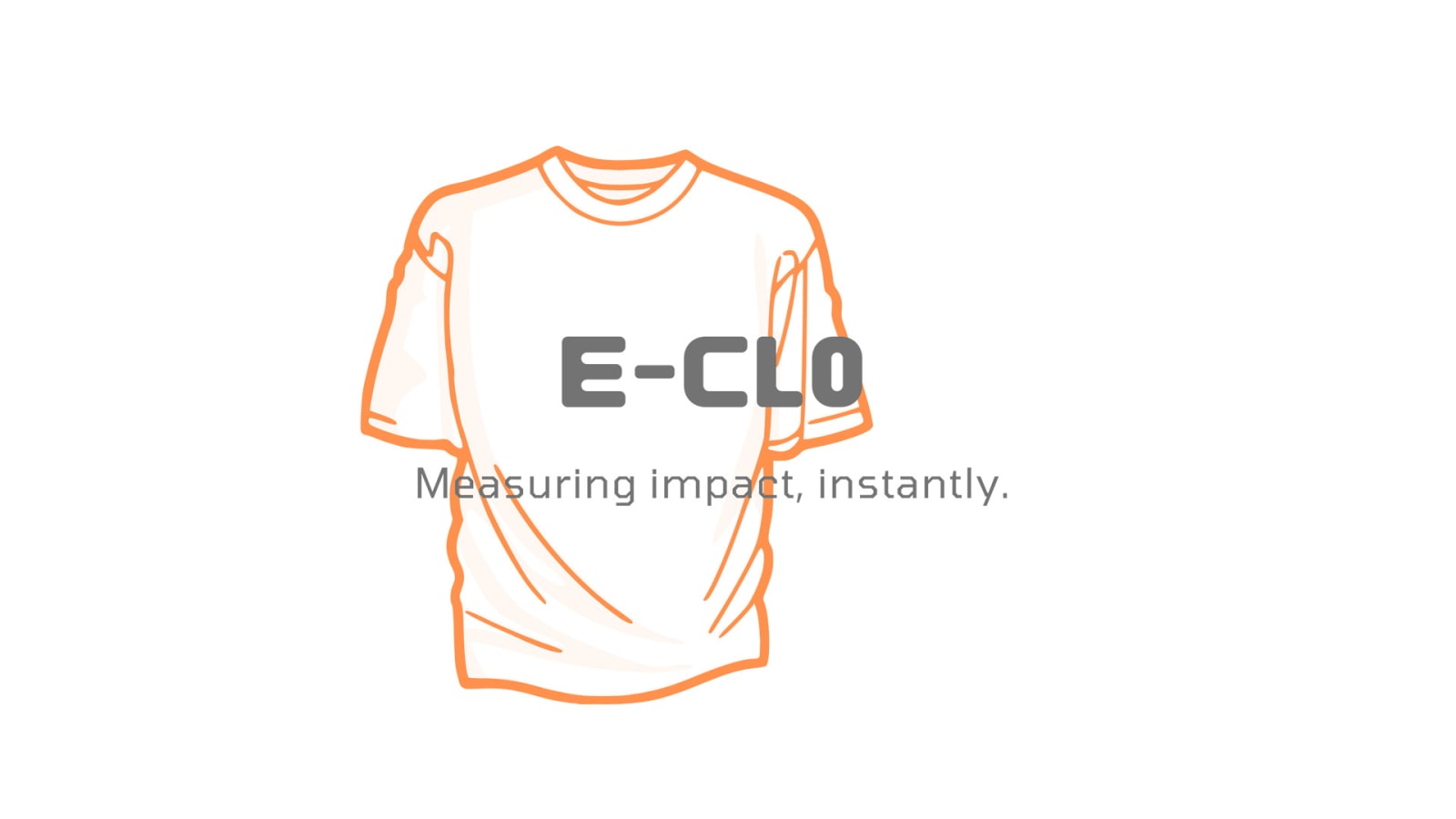 The logo for E-CLO, showing an orange t-shirt with slogan "measuring impact, instantly."
