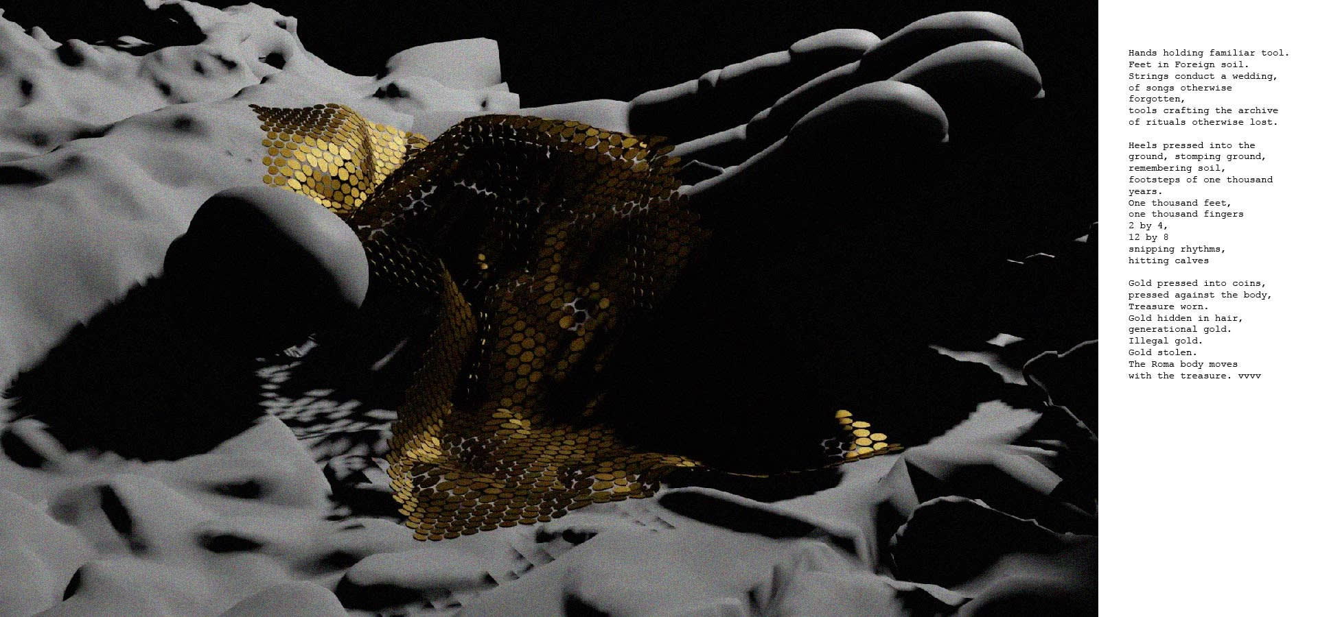 still from digital performance of the poems: the tool/ the body/ the jewel