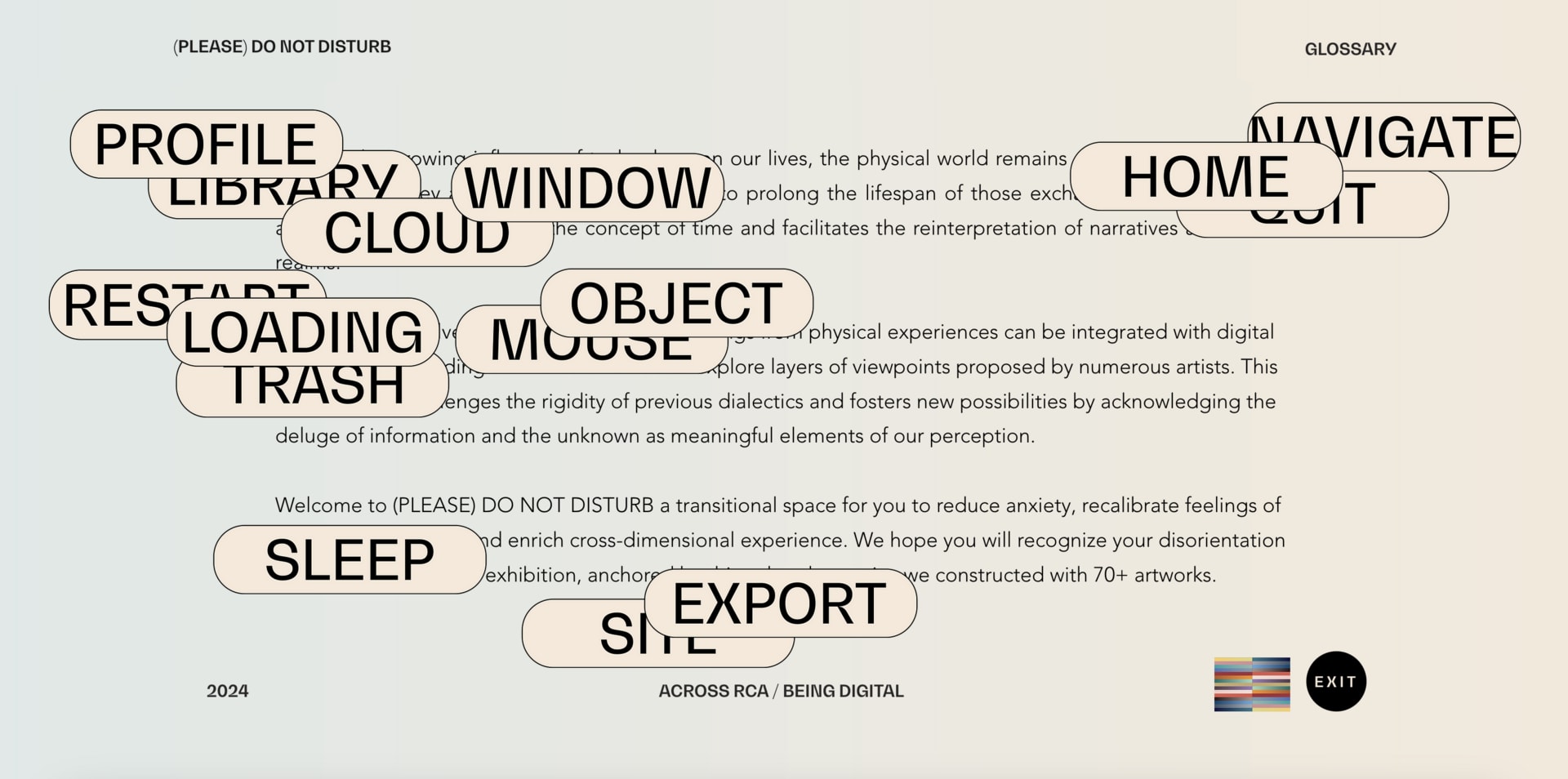 Main page of the virtual exhibition of <(PLEASE) DO NOT DISTURB>
