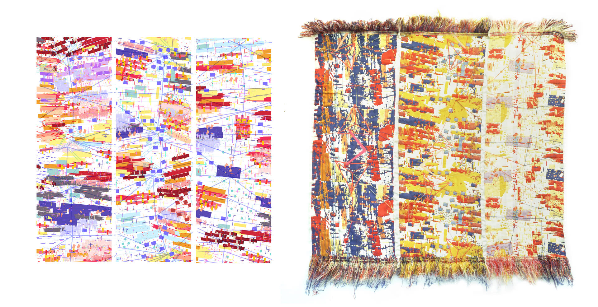 It is a zoom in reflected ceiling plan view that pictures 3 scenarios of conditions where coloured fabrics are being attached and overlaid in different densities. 



With the loose one taken from the
