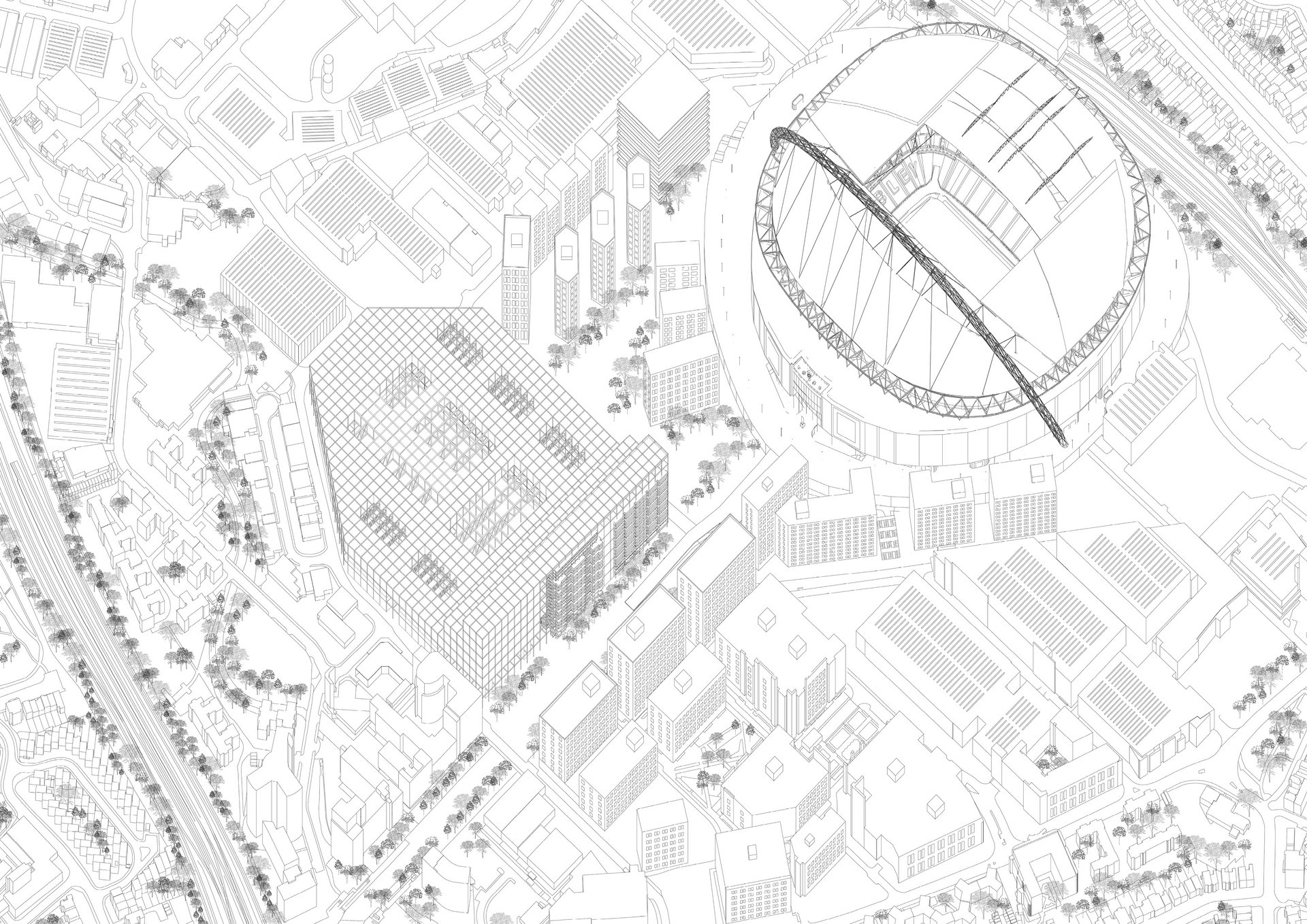 Axonometric of The Ministry of English Culture and Sport in the Wembley Masterplan