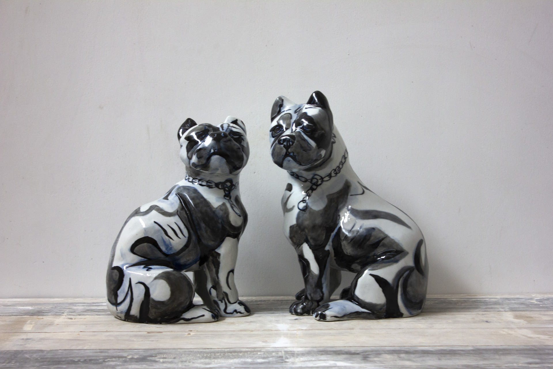 Enamel Staffie Pair