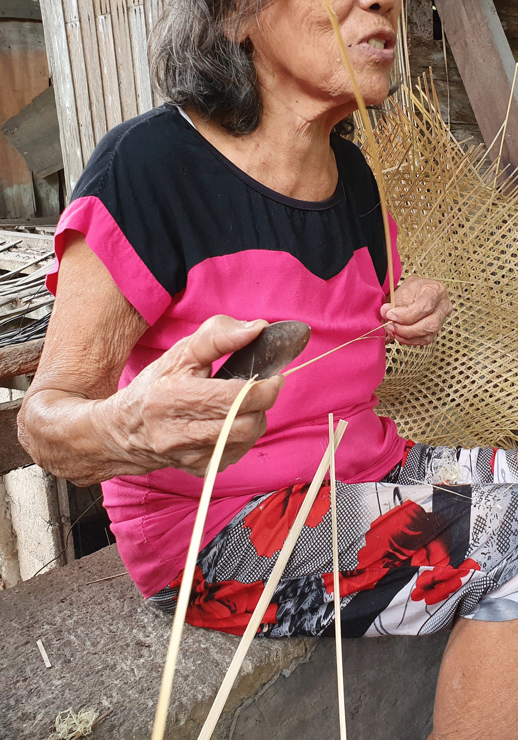 Cutting bamboo into thin strips