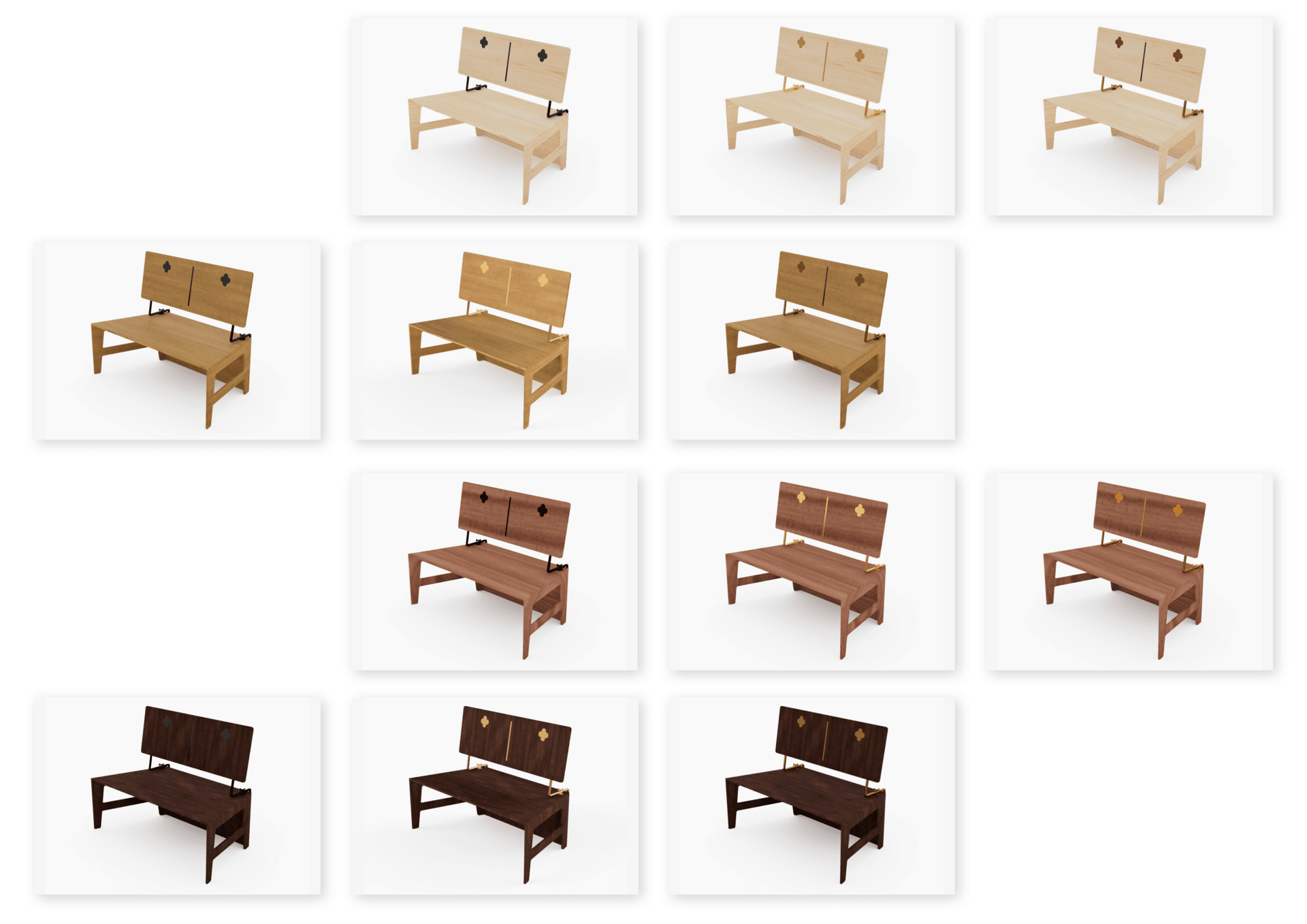 The range of finishes in the Eccla bench