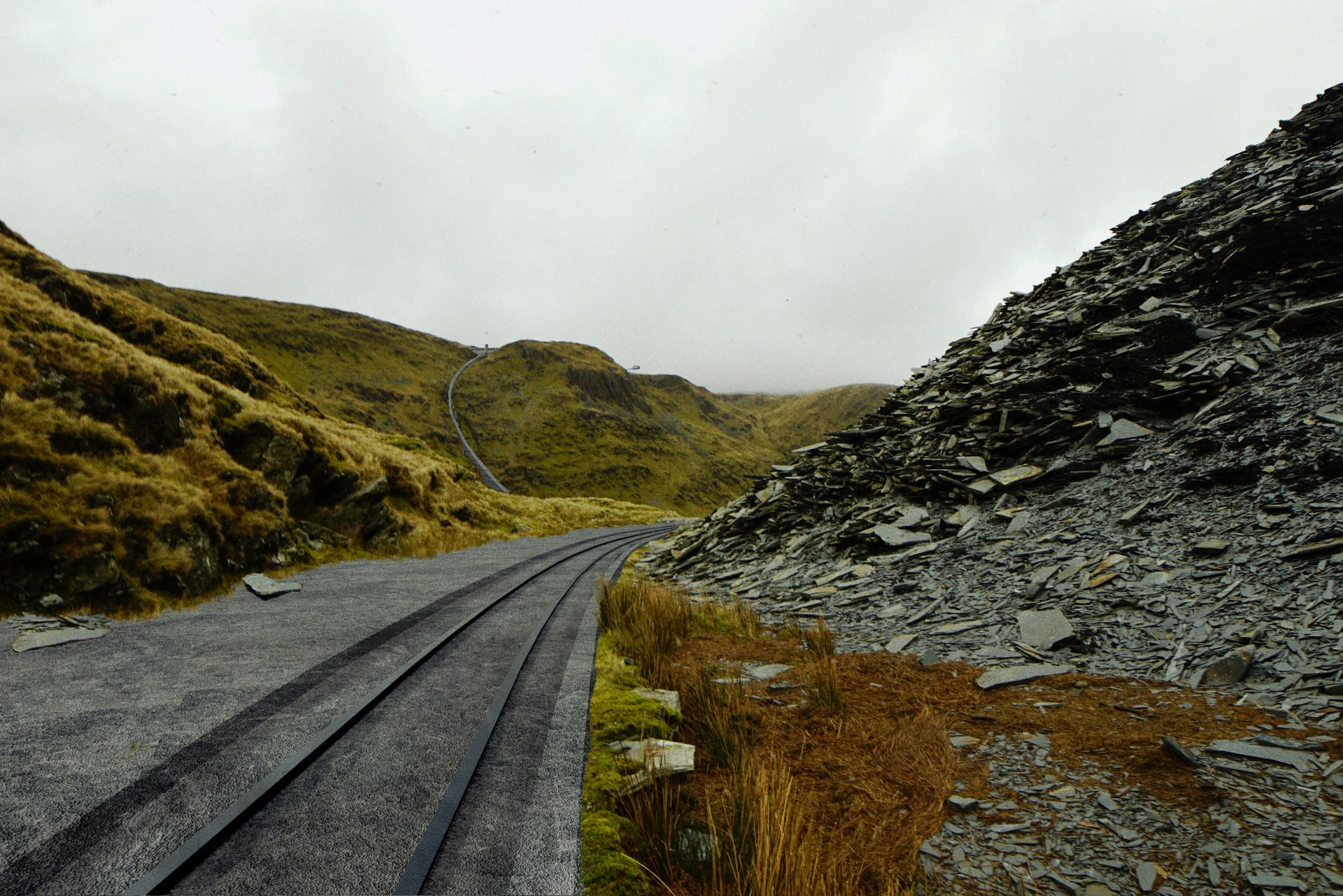 A Railway Built of Reconstituted Slate Cuts Through the Landscape