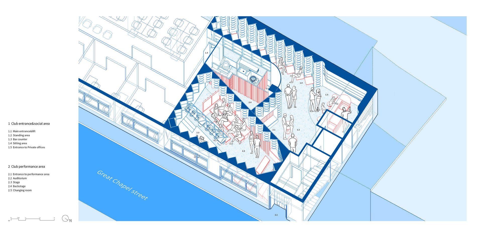 Axonometric Ground Floor Nighttime