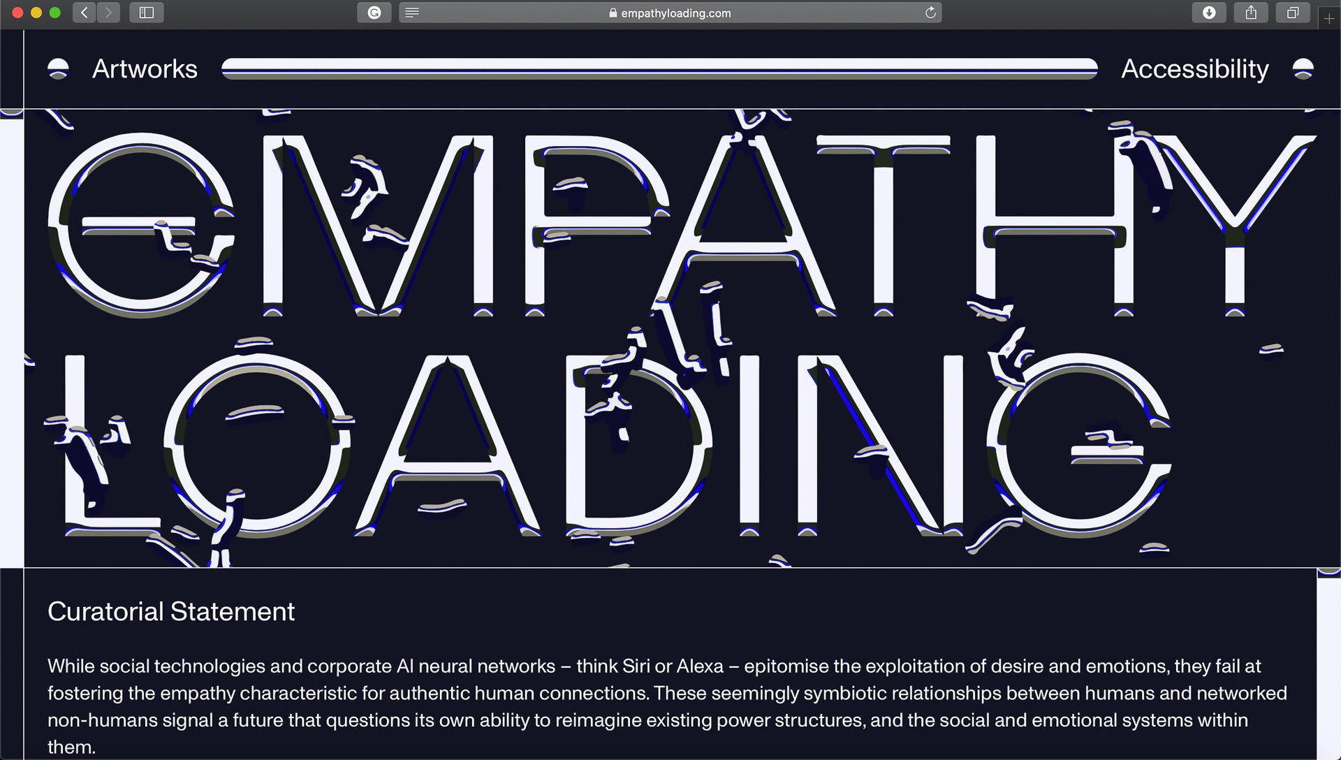 Screenshot of Empathy Loading website, Reading Room, 2020. Designed by Studio Hyte