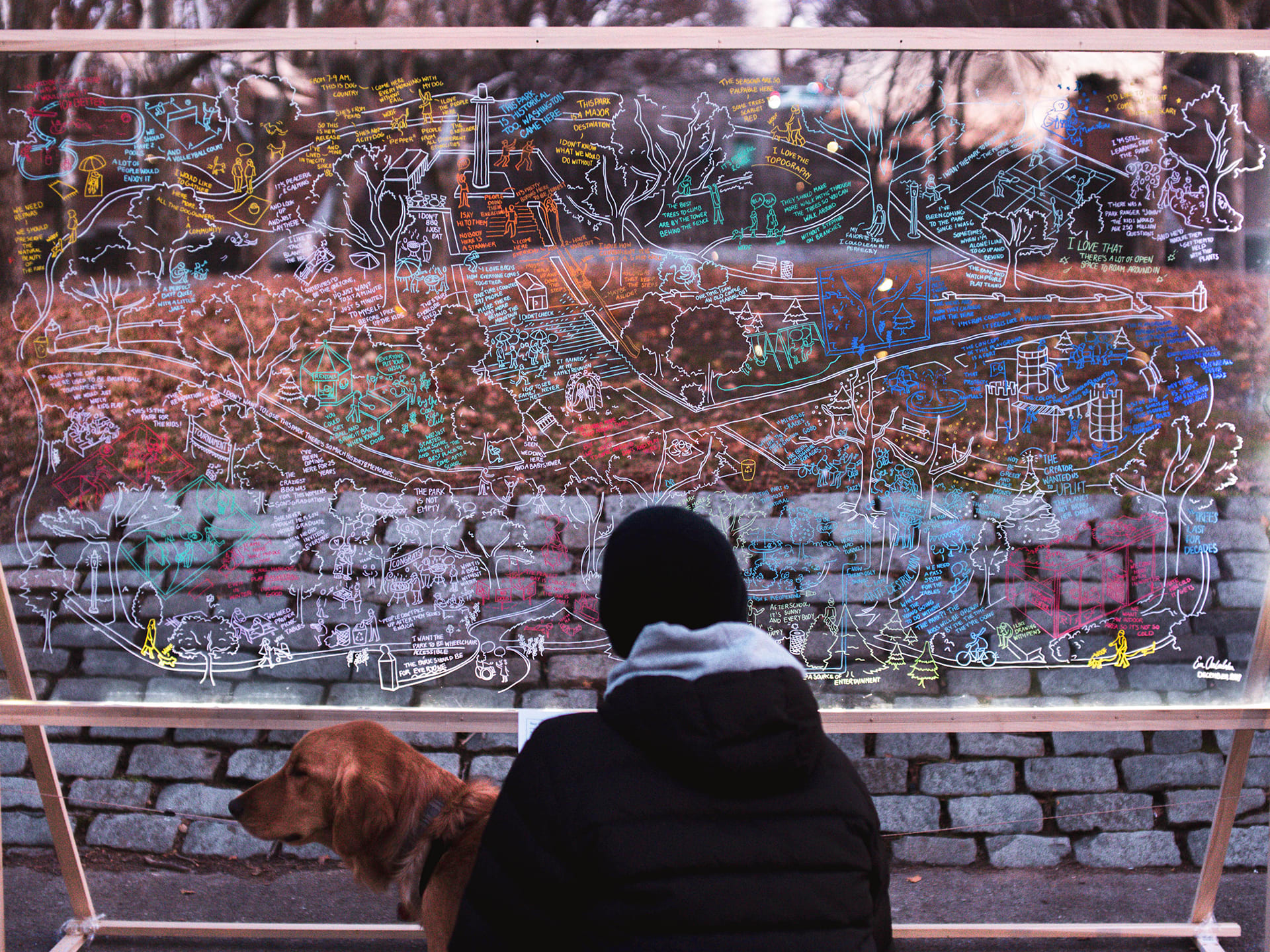 A visitor of the one-day exhibition engages with the installation.