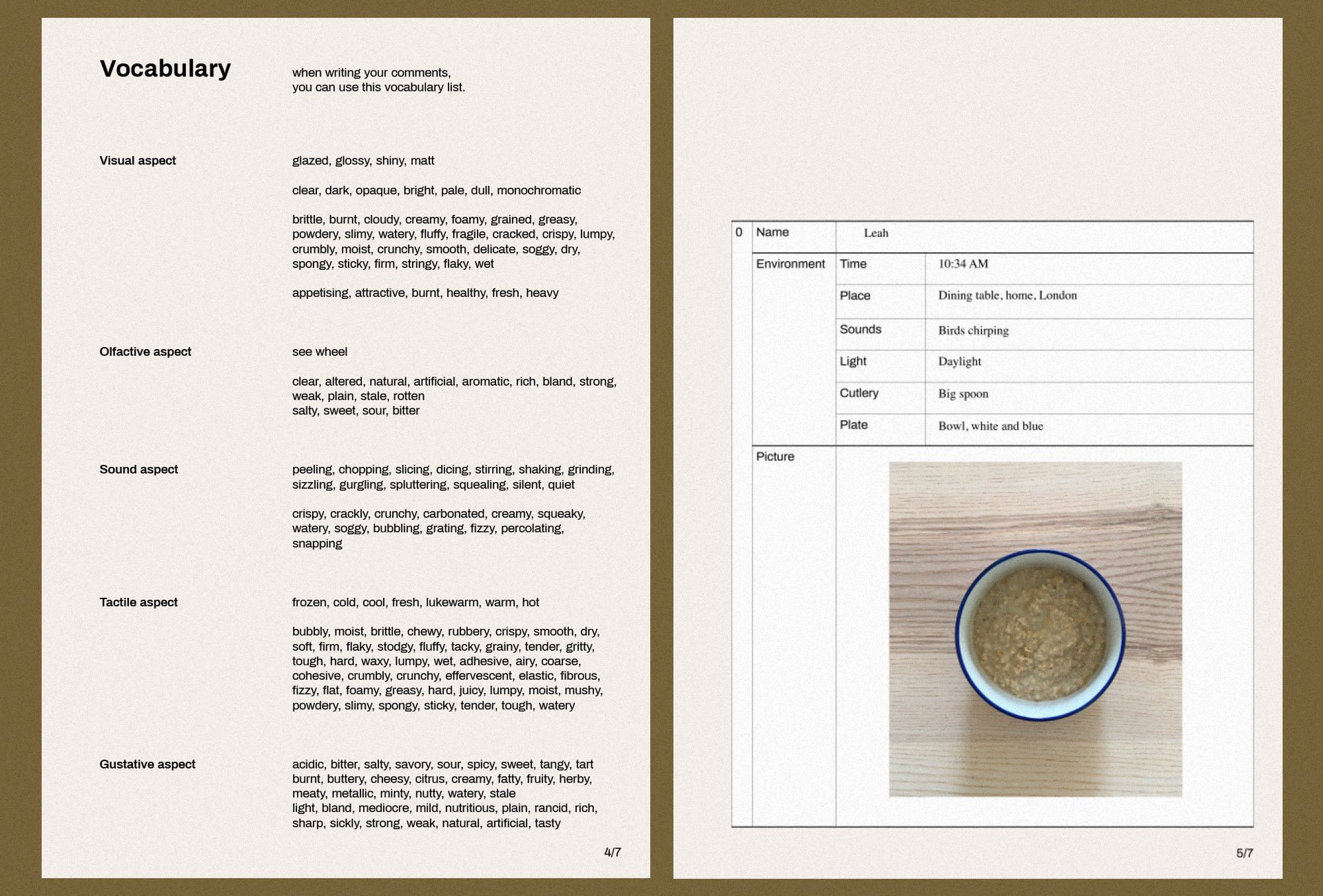 Sensory Evaluation — pages 4, 5