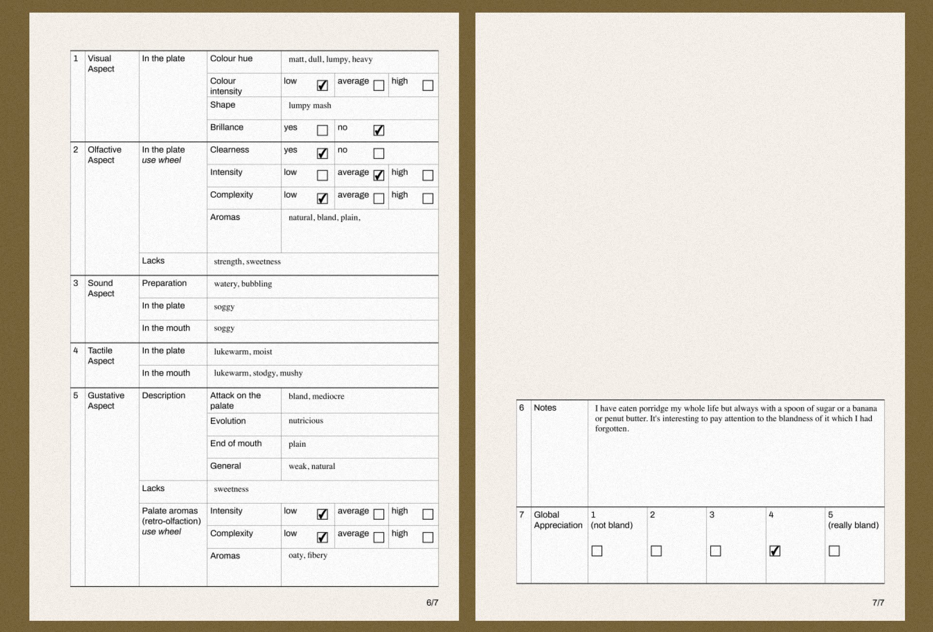 Sensory Evaluation — pages 6, 7