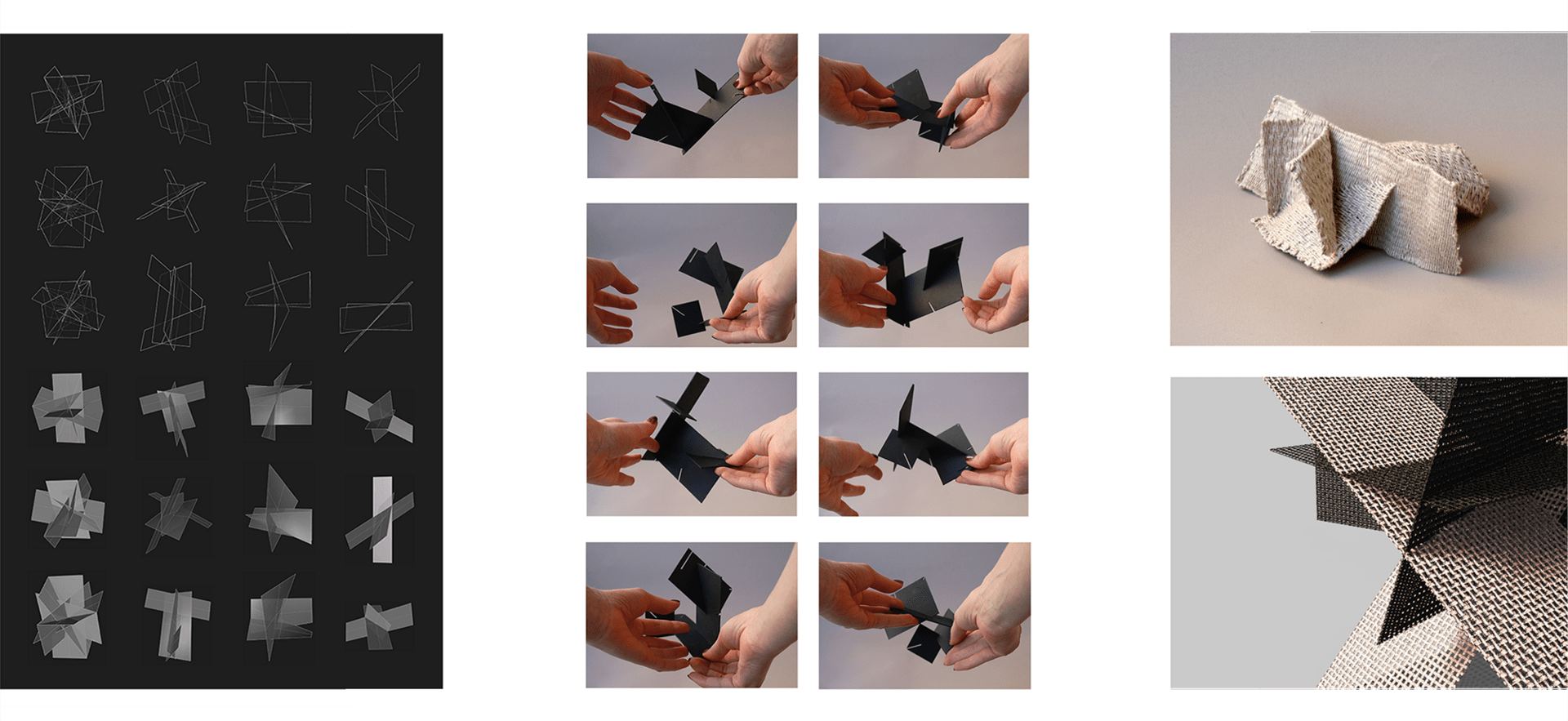 LEFT: Digital and analogue morphologies generated using the FreeWeaver platform; RIGHT: Digital and analogue 3D materials designed using the FreeWeaver platform