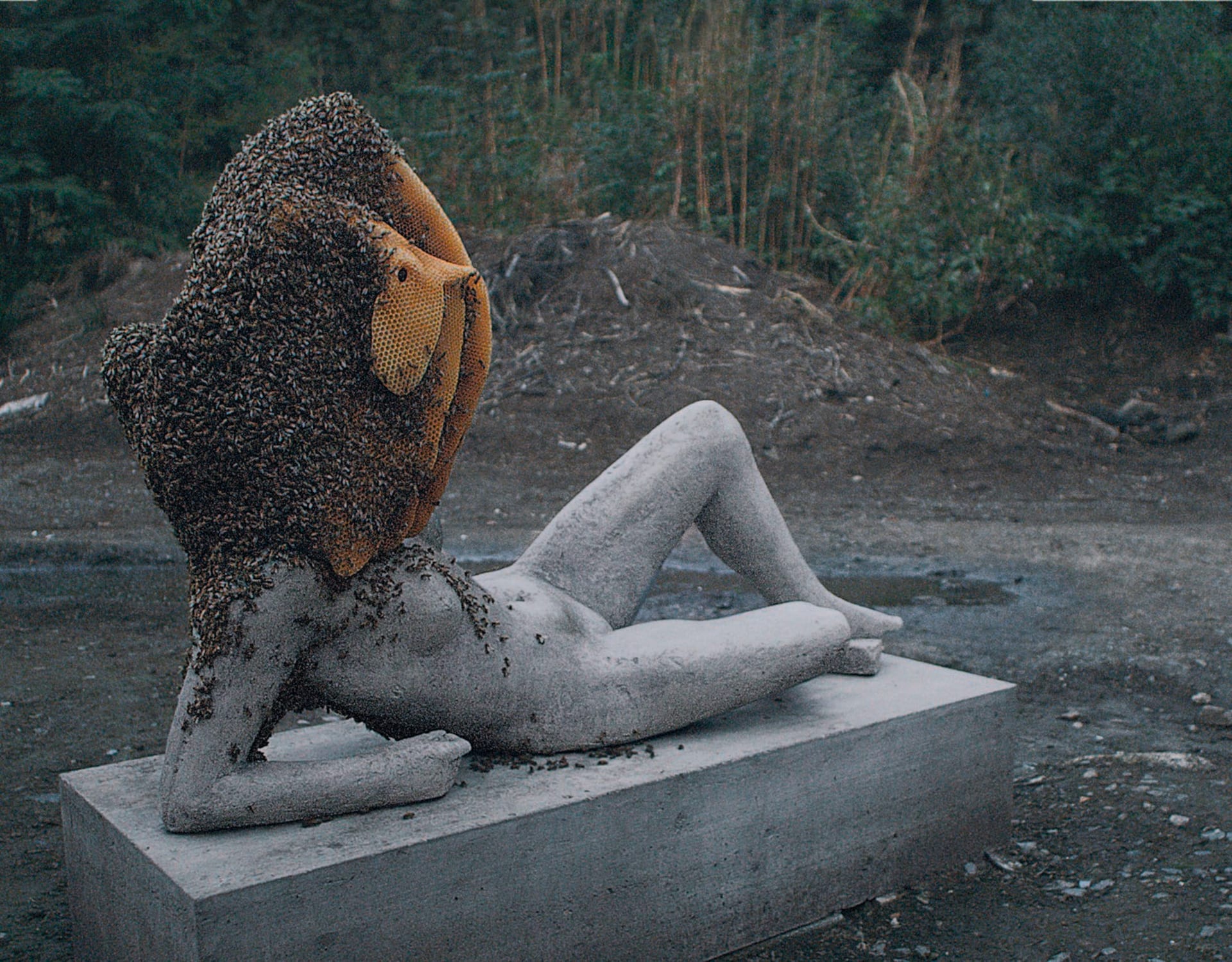 Exhibition view of: Pierre Huyghe, Untilled (Liegender Frauenakt) [Reclining Nude], 2011-12, living sculpture.