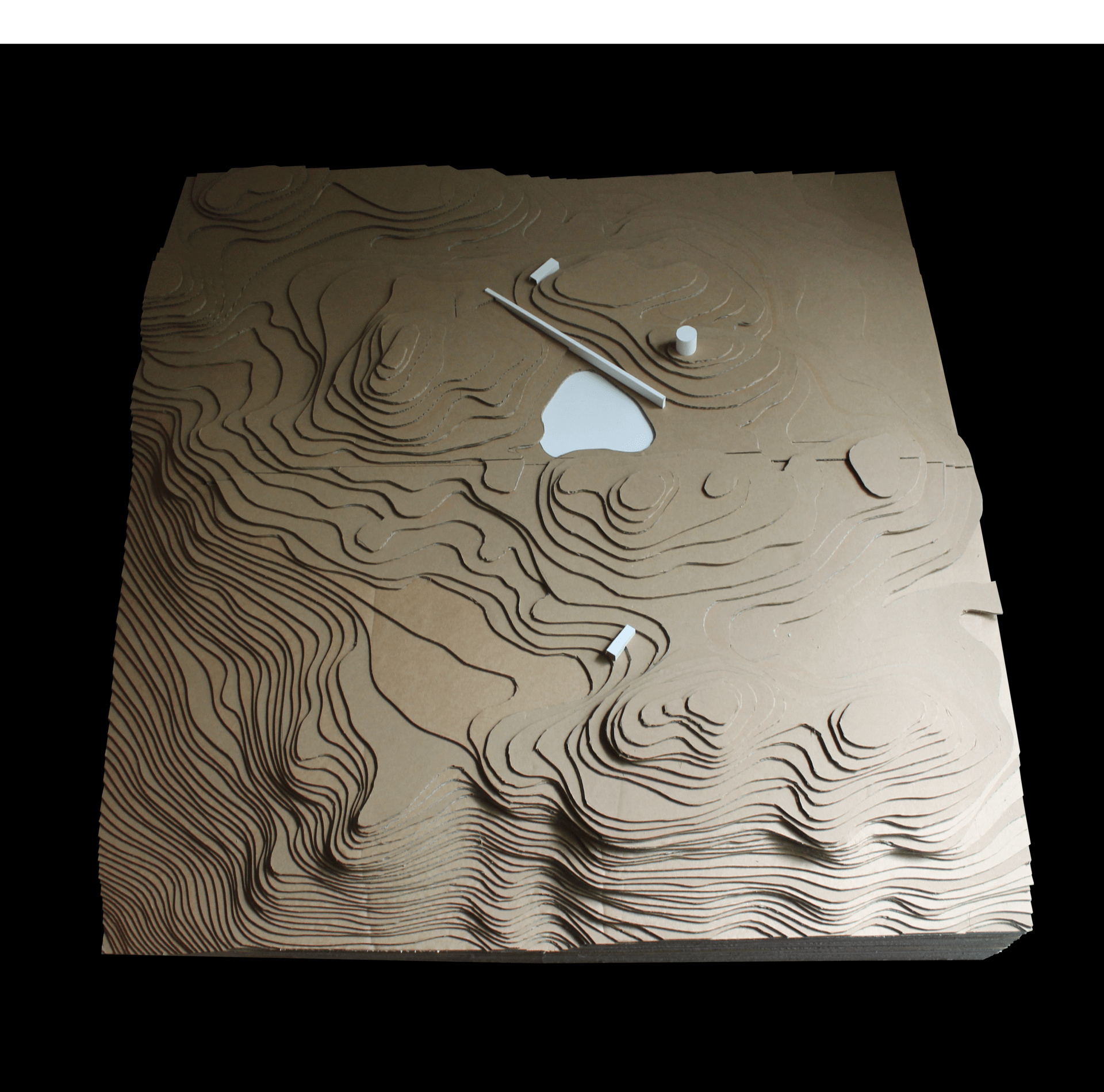 1:500 site model, showing the range in elevation across the site of over 100m.