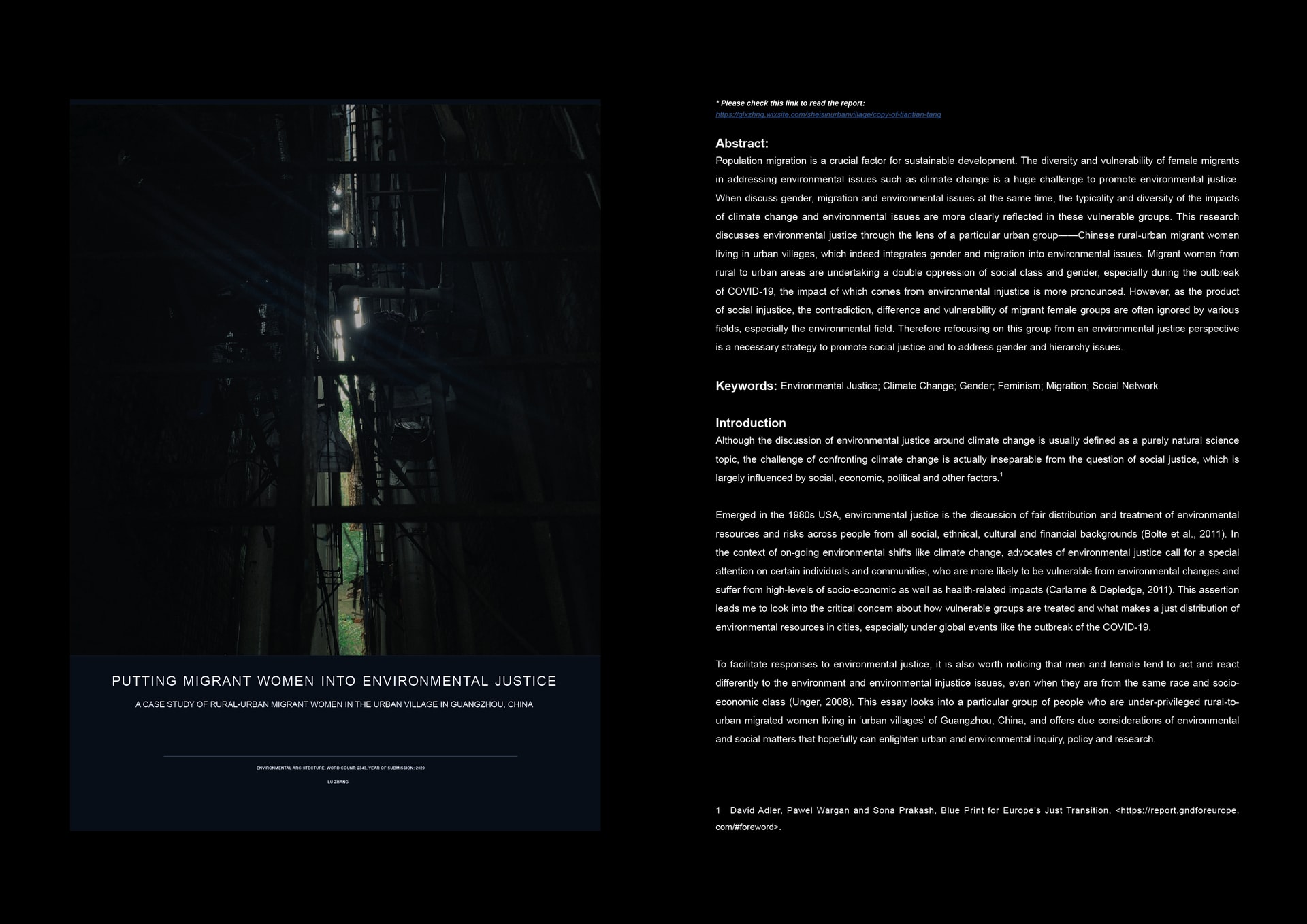 Putting Migrant Women into Environmental Justice Frame: A Case Study of Rural-to-urban Migrant Women in the Urban Village in Guangzhou, China