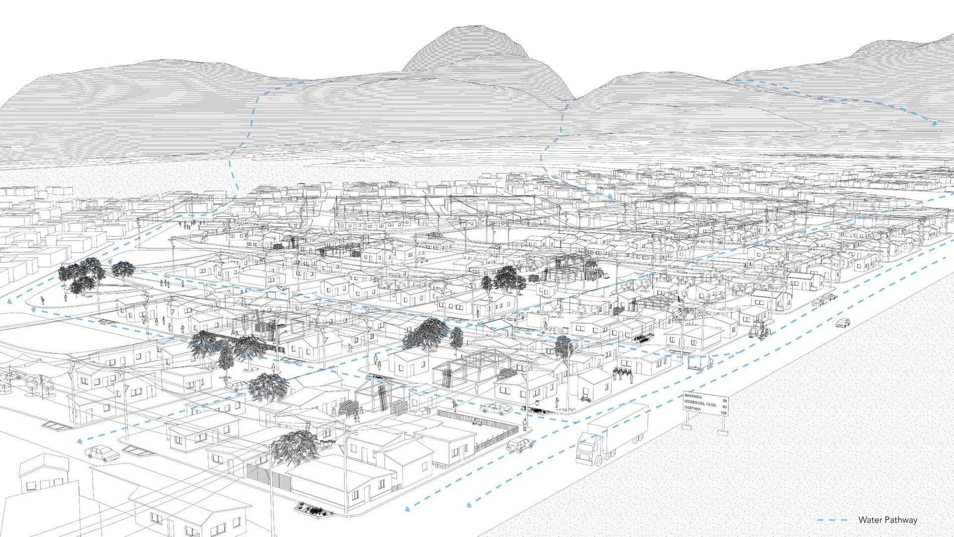 Schematic Diagram of Water flows from Mountain to Urban Areas