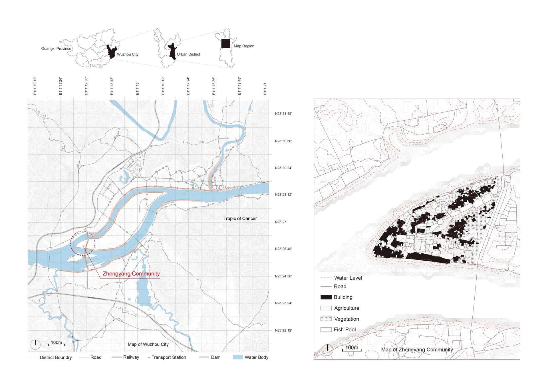 Map of Wuzhou City and Zhengyang Community
