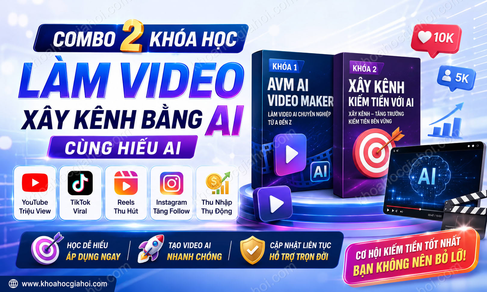 Combo 2 Khóa Học Làm Video Xây Kênh Bằng Công Nghệ AI Cùng Hiếu AI