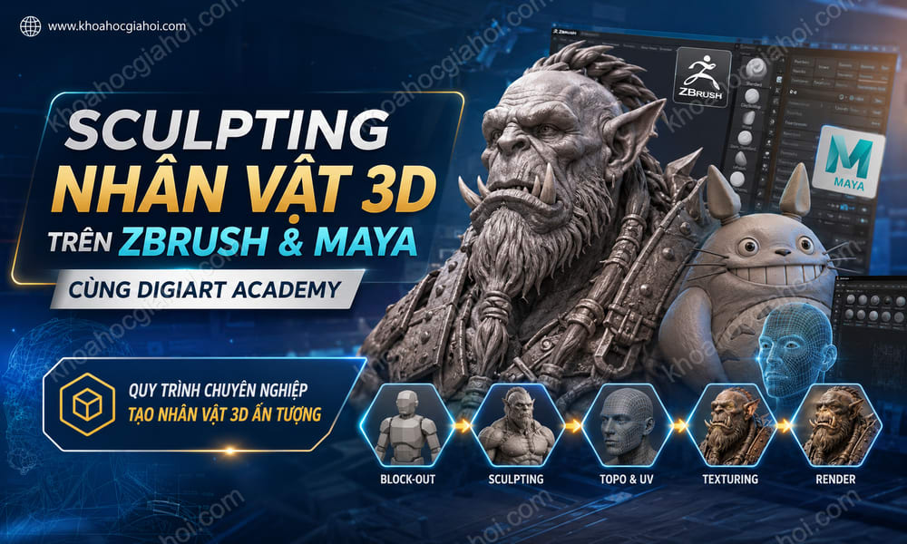 Khóa Học Sculpting Nhân Vật Trên Zbrush Kết Hợp Với Maya Cùng Digiart Academy