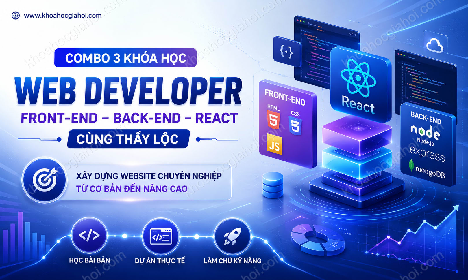 Combo 3 Khóa Học Web Developer: Front-end, Back-end & React Cùng Thầy Lộc