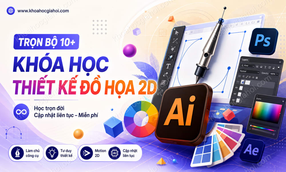Trọn Bộ 10+ Khóa Học Thiết Kế Đồ Họa 2D – Học Trọn Đời, Cập Nhật Liên Tục Miễn Phí