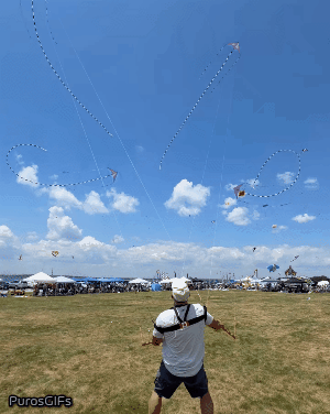 Un hombre controla cuatro cometas acrobáticas a la vez con maestría