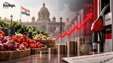 भारत में food और fuel inflation को दिखाता THE INDIQA HINDI का AI-generated editorial illustration