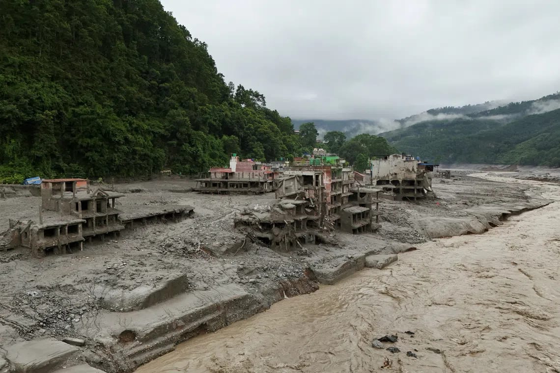 Flood damage along the Trishuli river system in Nepal