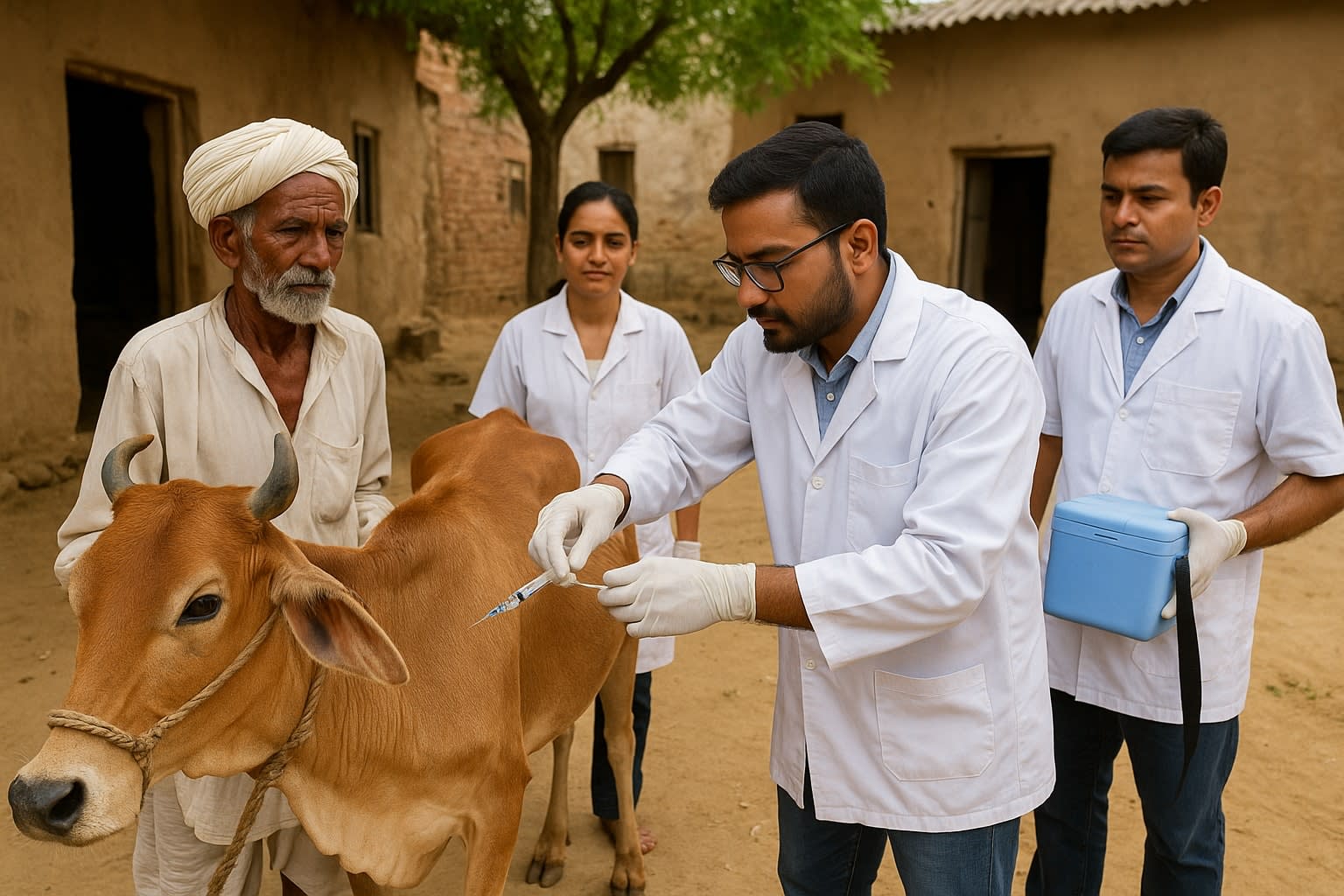 Veterinary team vaccinating cattle - representative image