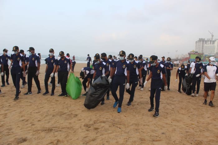 Indian Navy personnel at a Visakhapatnam beach cleanup in 2022 - representative file photo
