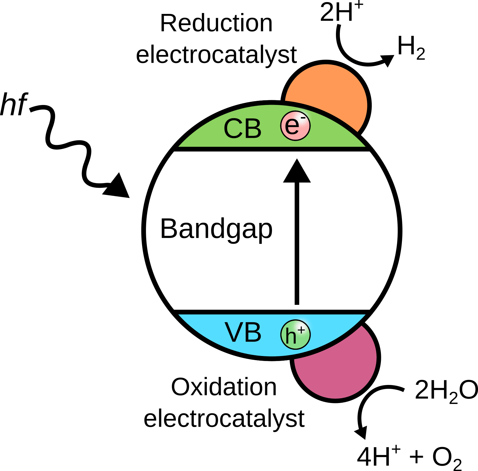Generic diagram of photocatalytic water splitting - contextual illustration, not the reported CeNS material