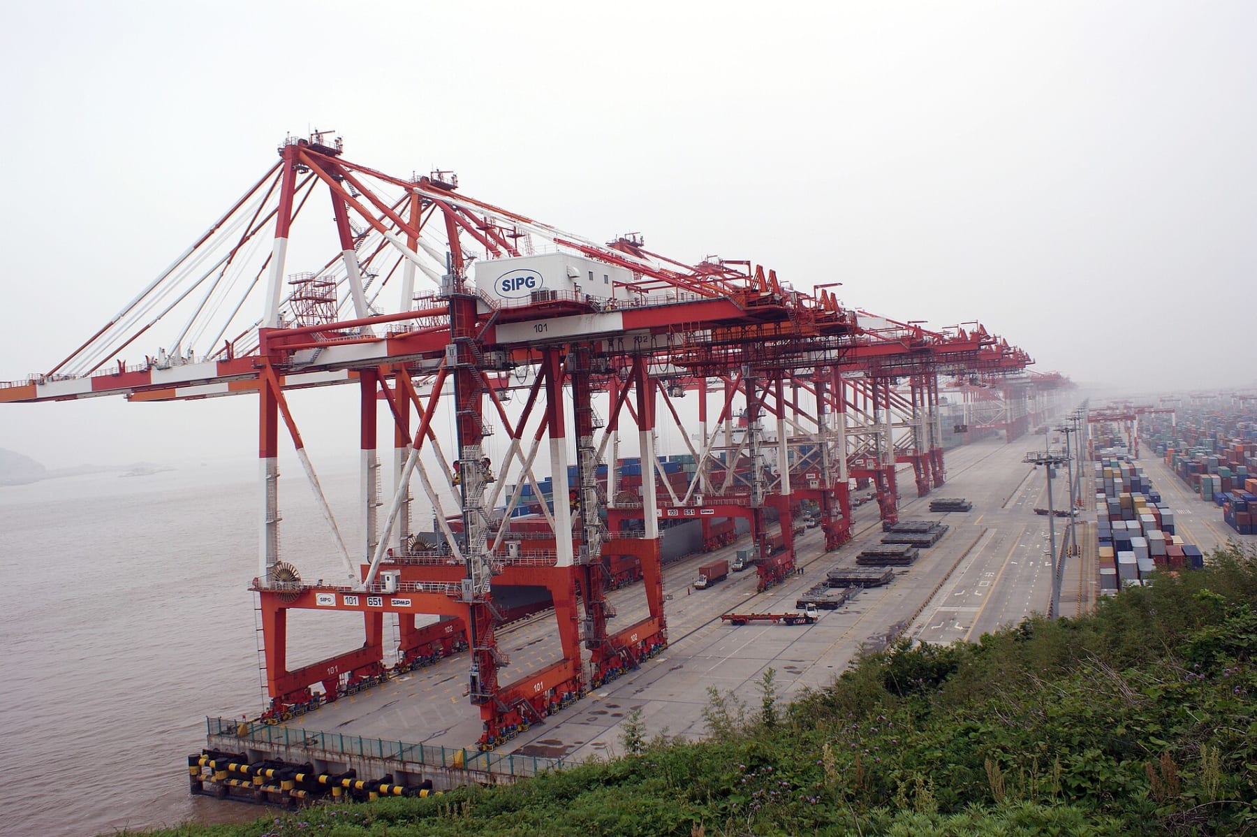 Container terminal at Yangshan Deepwater Port in Shanghai - file photo
