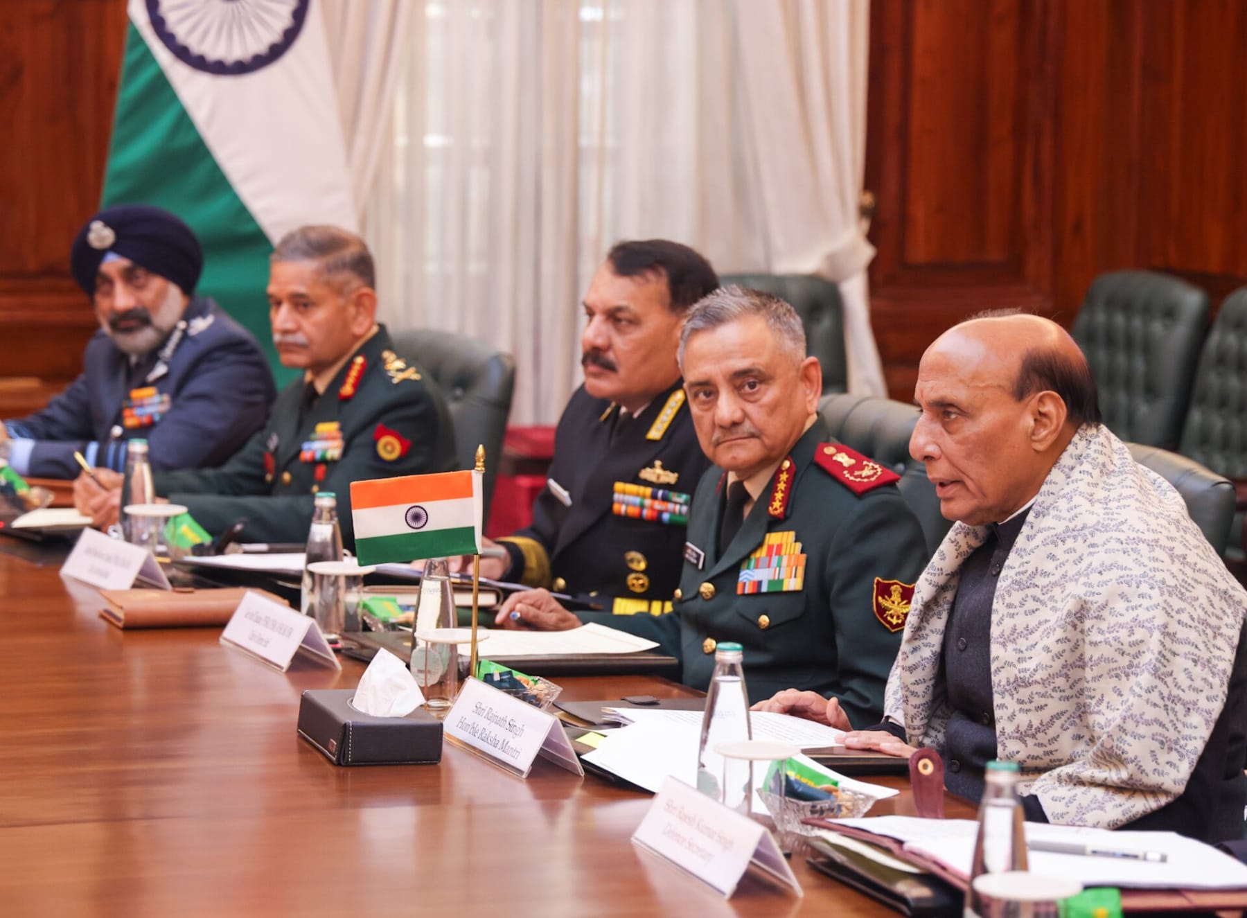 Defence Minister Rajnath Singh with senior Indian military leadership - file photo