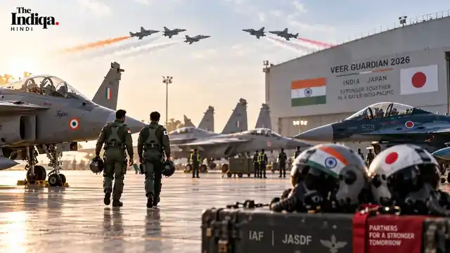 भारत-जापान Veer Guardian 2026 air exercise का THE INDIQA HINDI AI-generated editorial visual