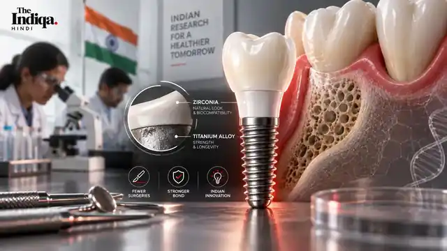 titanium alloy और zirconia dental implant research का THE INDIQA HINDI AI-generated editorial visual
